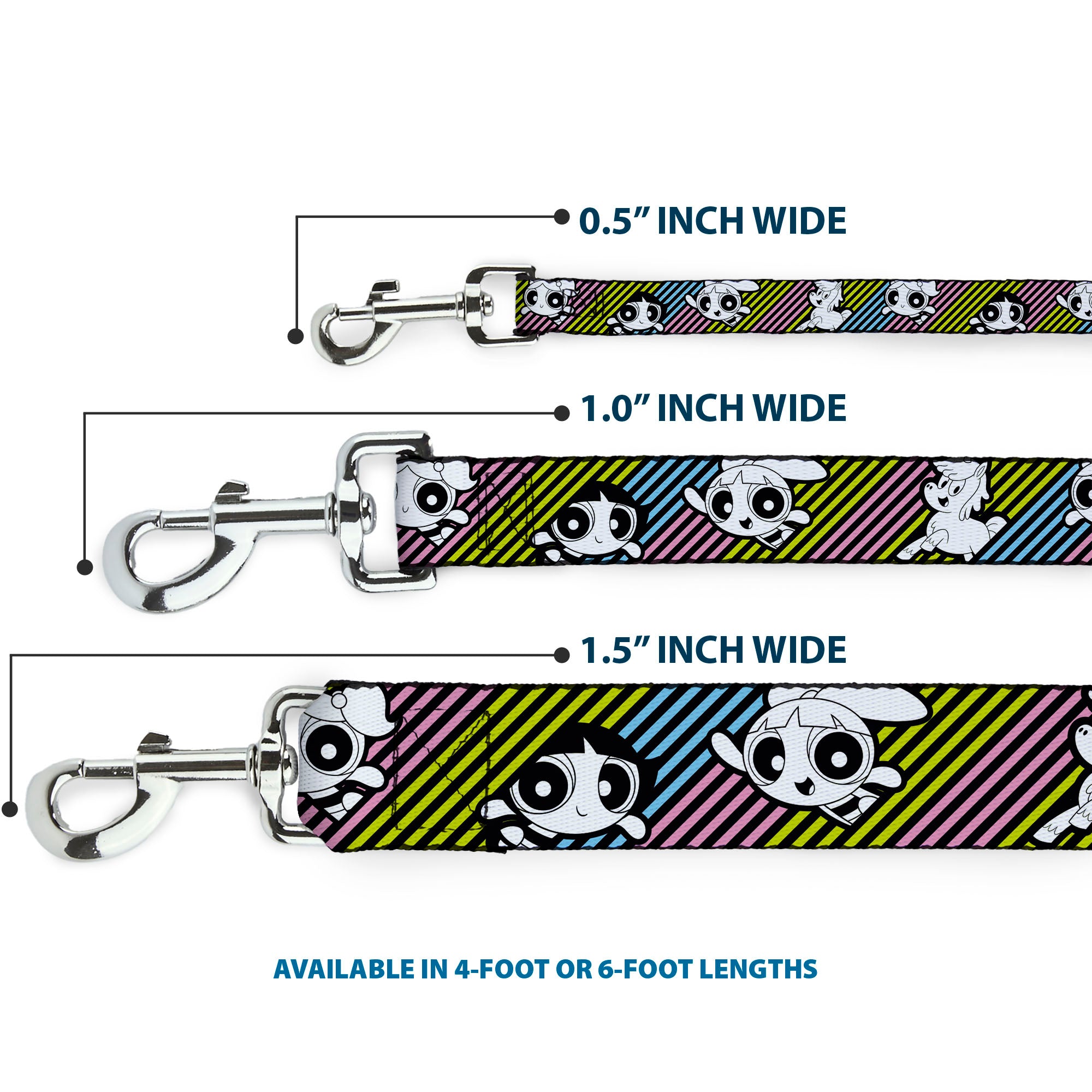 Dog Leash - The Powerpuff Girls and Donny Stripe Black/Multi Pastel Dog Leashes Powerpuff Girls
