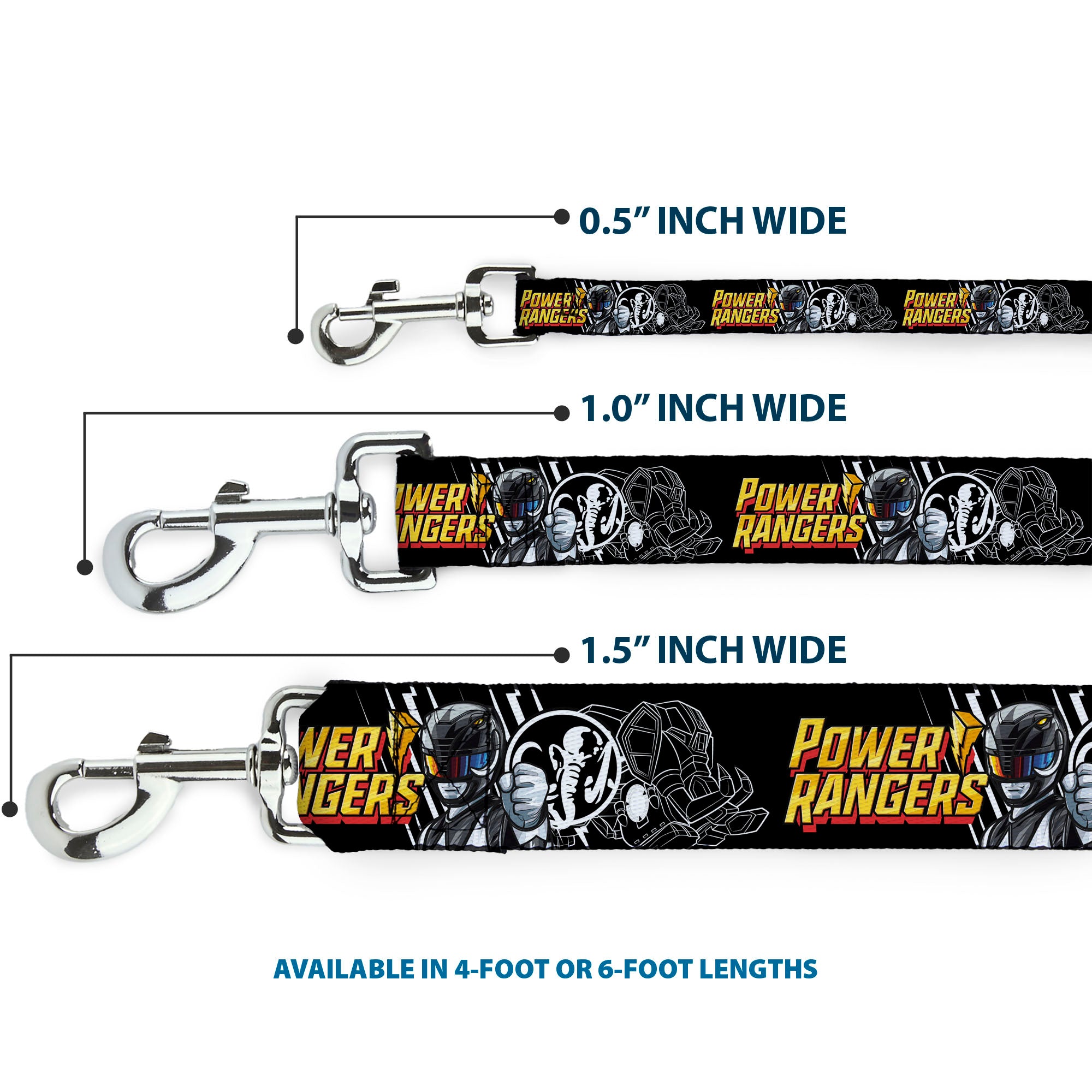Dog Leash - POWER RANGERS Black Ranger Mastadon Pose and Coin Icon Black