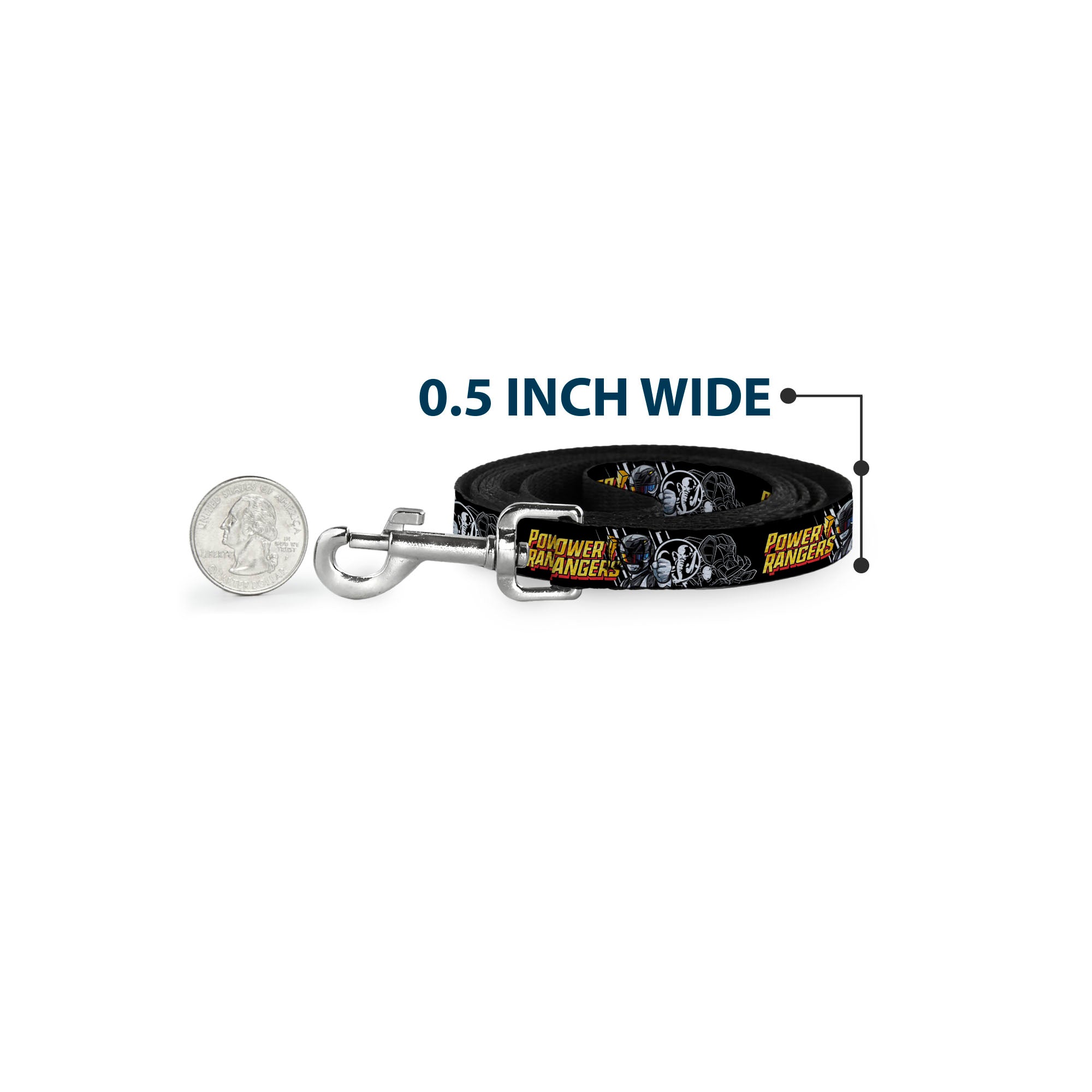 Dog Leash - POWER RANGERS Black Ranger Mastadon Pose and Coin Icon Black