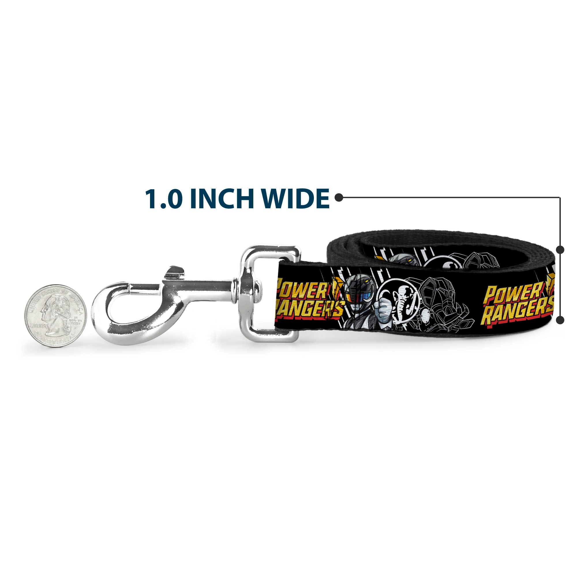 Dog Leash - POWER RANGERS Black Ranger Mastadon Pose and Coin Icon Black