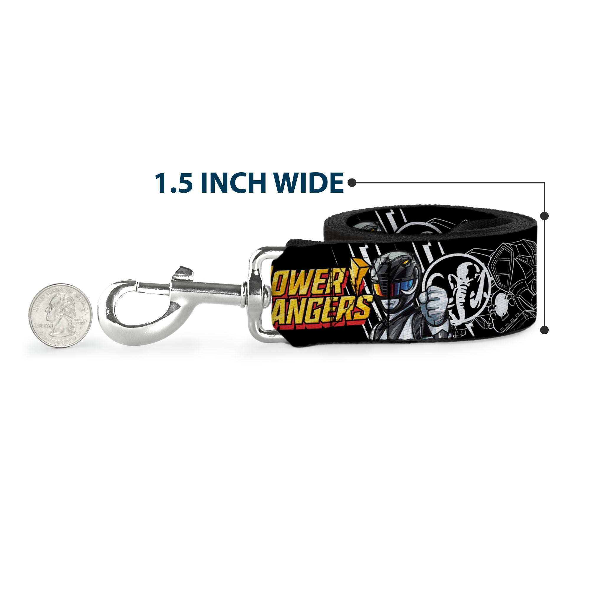 Dog Leash - POWER RANGERS Black Ranger Mastadon Pose and Coin Icon Black
