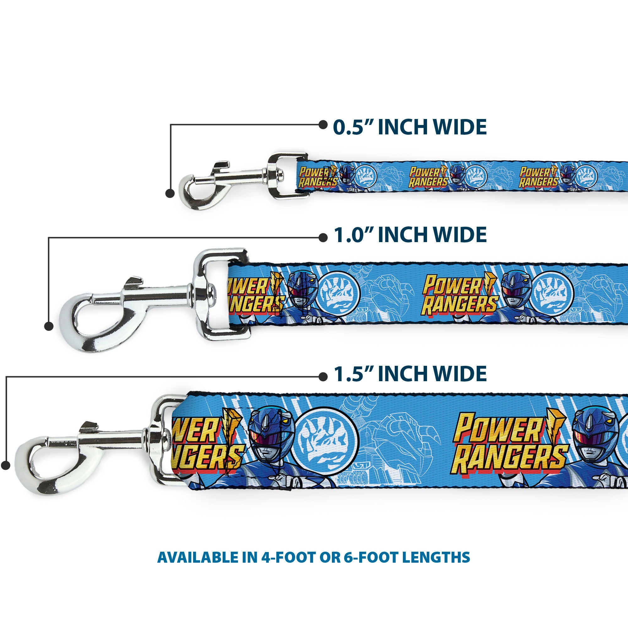 Dog Leash - POWER RANGERS Blue Ranger Triceratops Pose and Coin Icon Light Blue