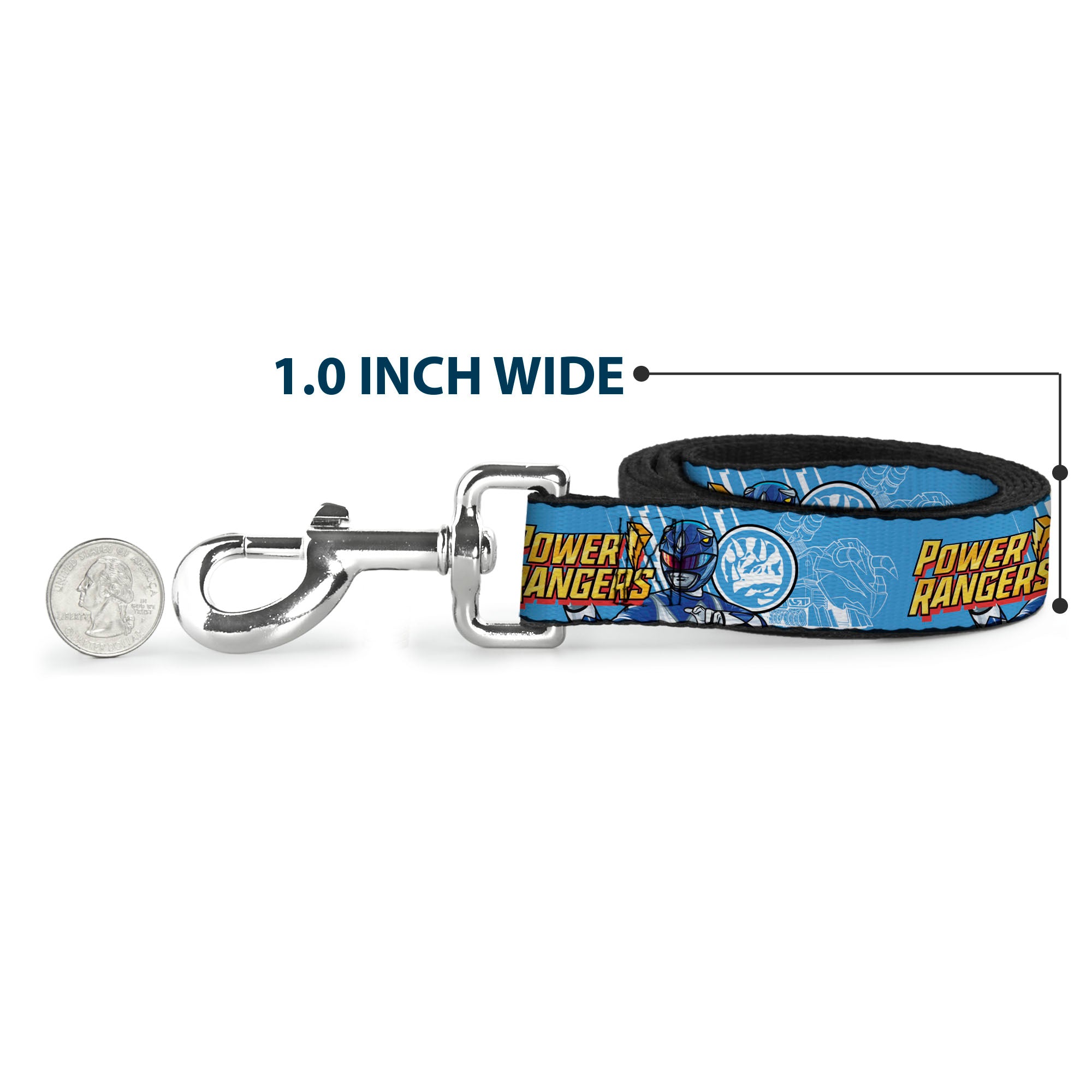 Dog Leash - POWER RANGERS Blue Ranger Triceratops Pose and Coin Icon Light Blue