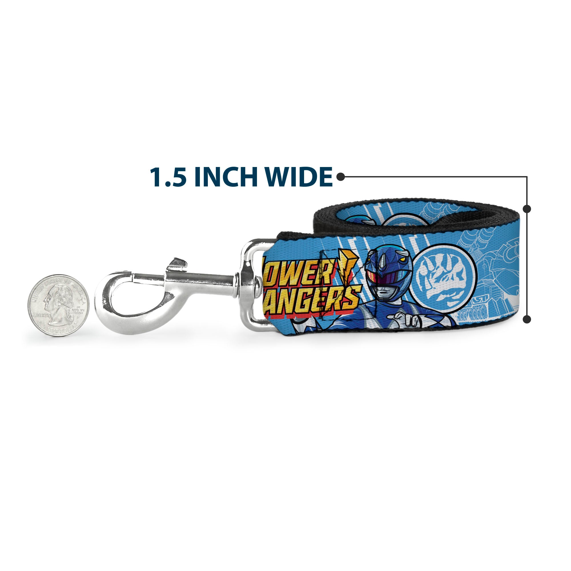Dog Leash - POWER RANGERS Blue Ranger Triceratops Pose and Coin Icon Light Blue