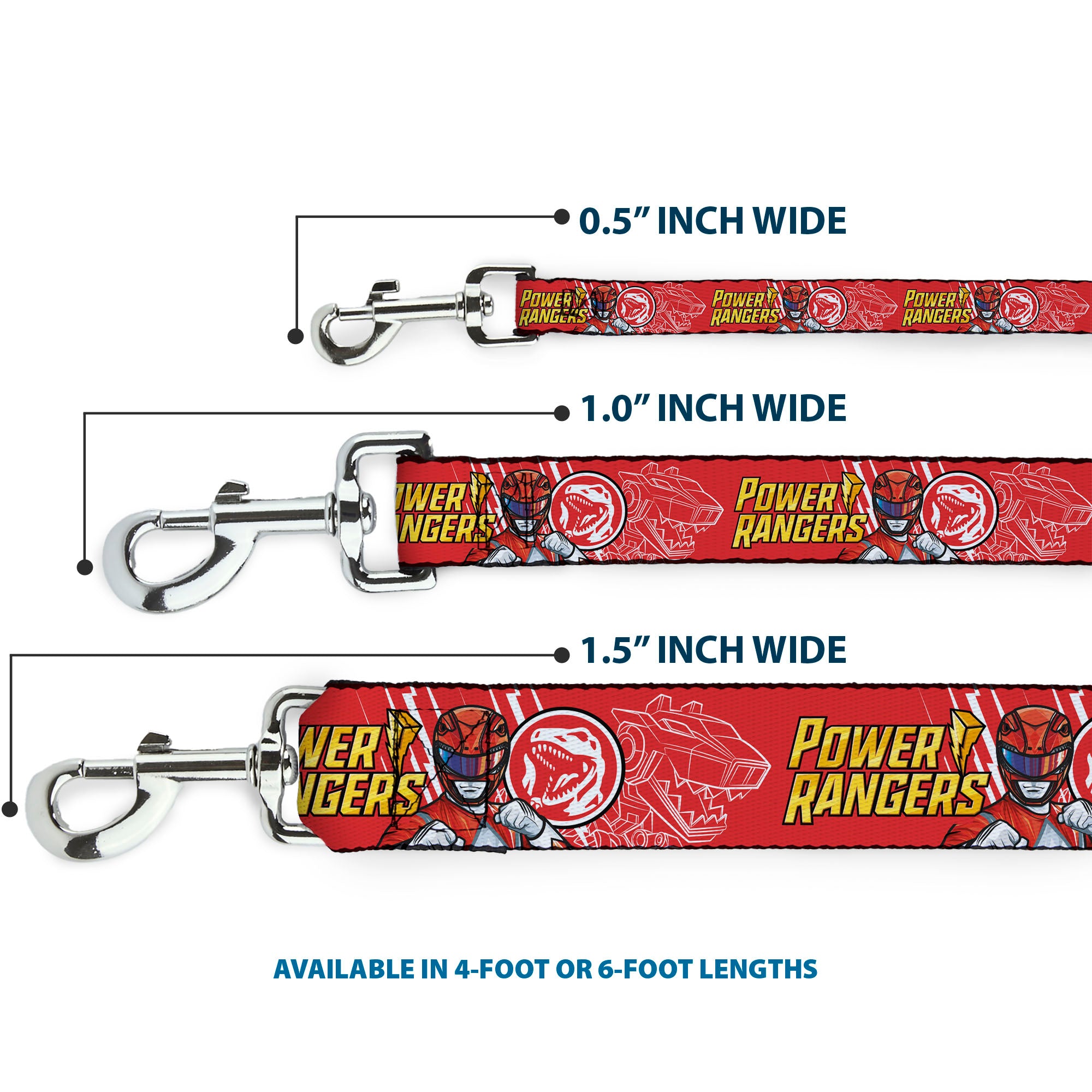 Dog Leash - POWER RANGERS Red Ranger Tyrannosaurus Rex Pose and Coin Icon Red