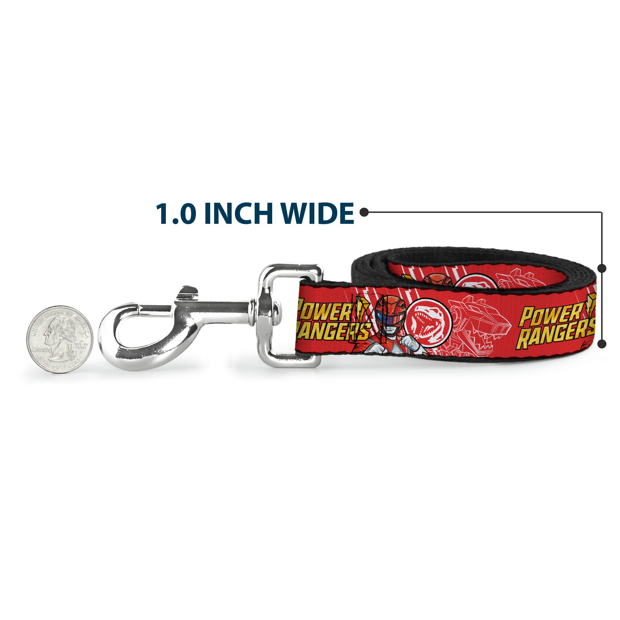 Dog Leash - POWER RANGERS Red Ranger Tyrannosaurus Rex Pose and Coin Icon Red