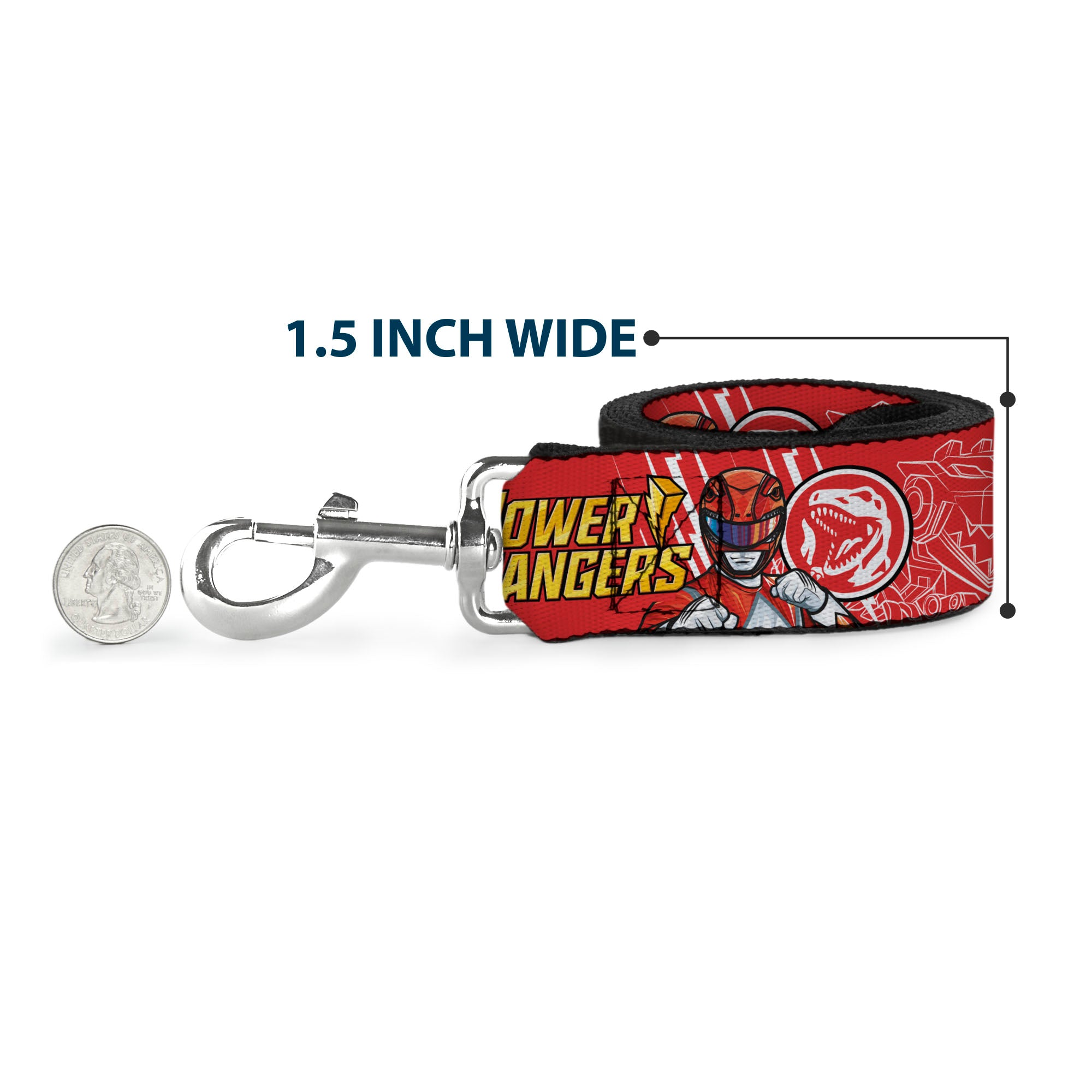 Dog Leash - POWER RANGERS Red Ranger Tyrannosaurus Rex Pose and Coin Icon Red