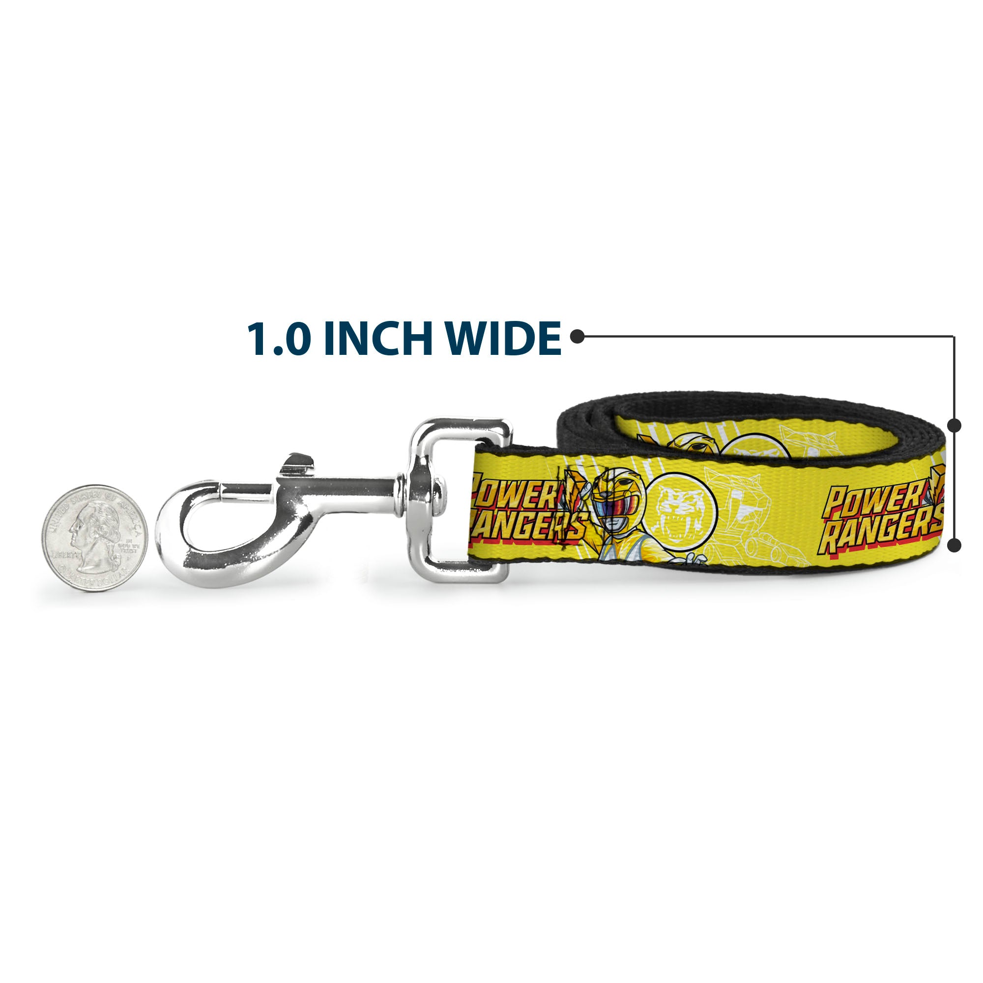 Dog Leash - POWER RANGERS Yellow Ranger Sabertooth Tiger Pose and Coin Icon Yellow