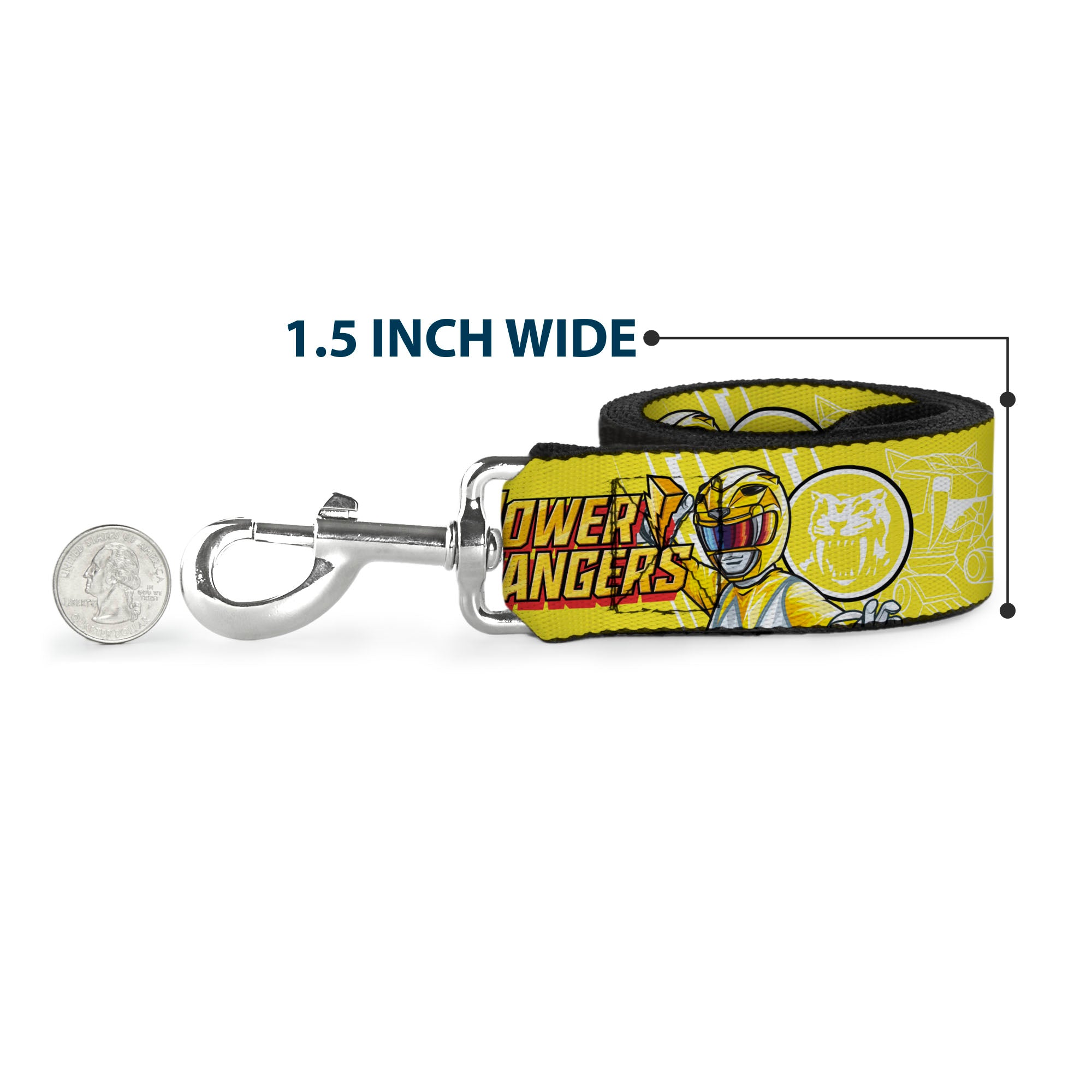 Dog Leash - POWER RANGERS Yellow Ranger Sabertooth Tiger Pose and Coin Icon Yellow