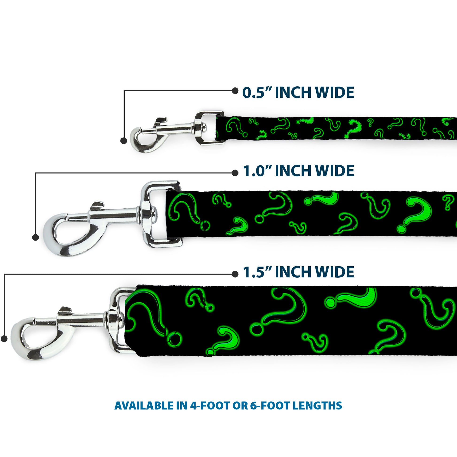 Dog Leash - Question Mark Scattere2 Black/Neon Green Dog Leashes DC Comics