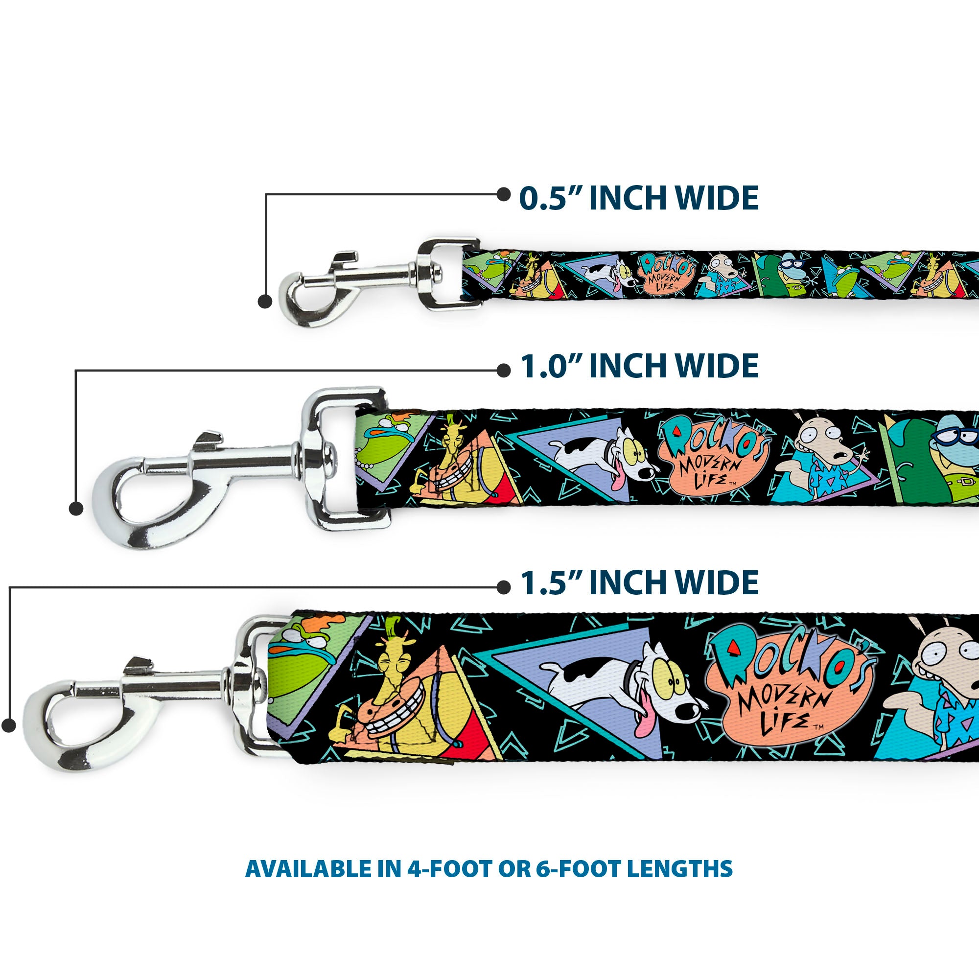 Dog Leash - ROCKO'S MODERN LIFE Character Portraits/Triangles Black/Blue Dog Leashes Ren and Stimpy