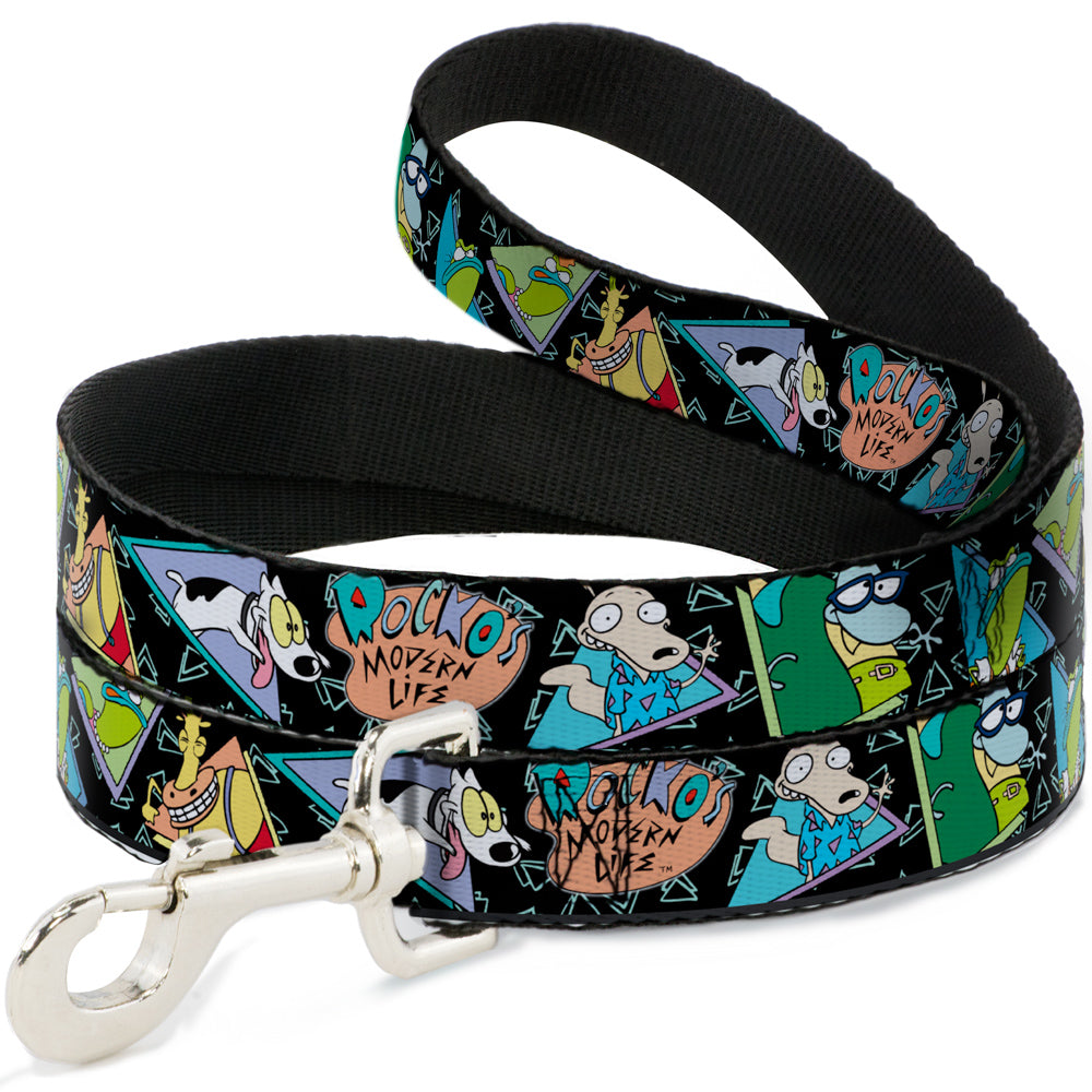 Dog Leash - ROCKO'S MODERN LIFE Character Portraits/Triangles Black/Blue Dog Leashes Ren and Stimpy