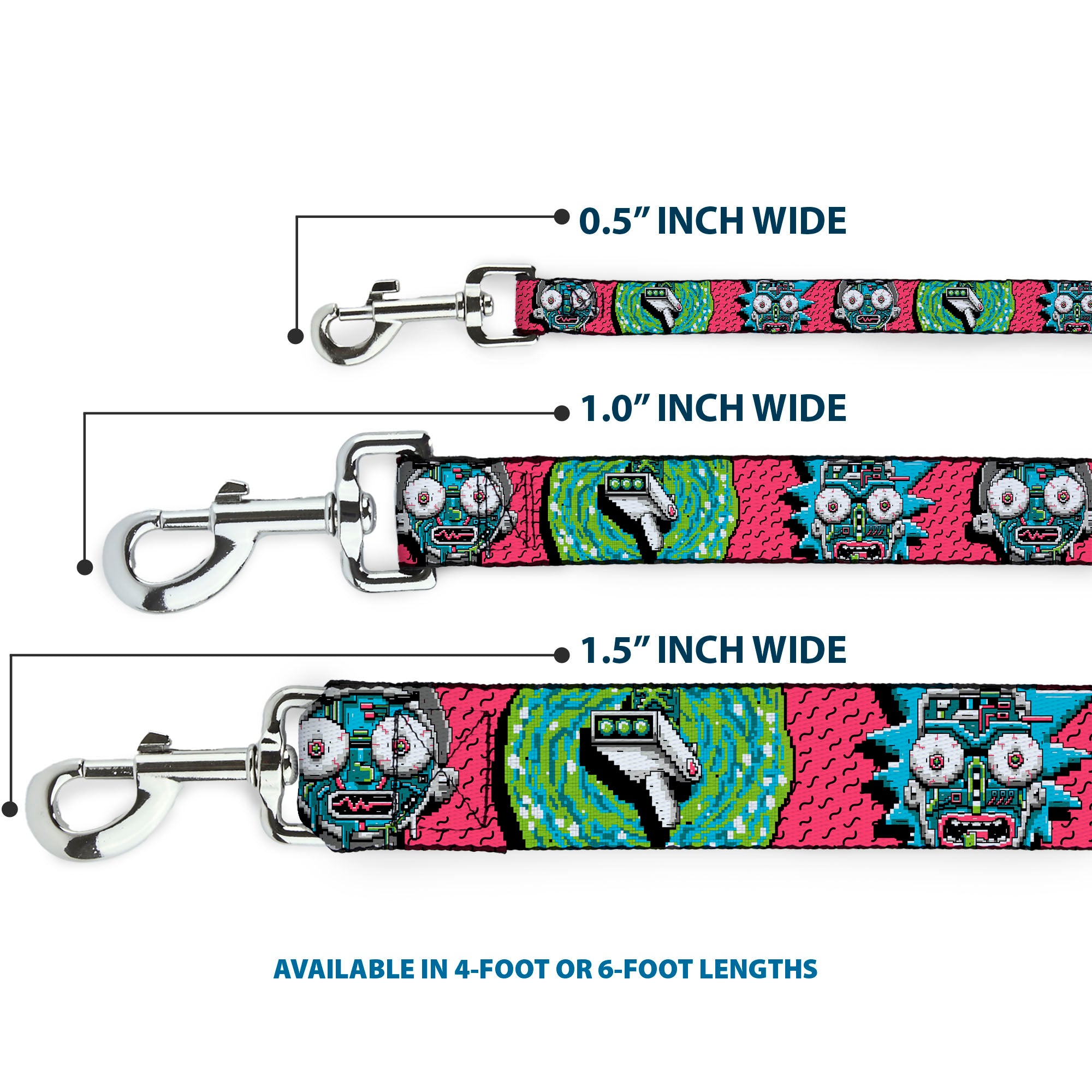 Dog Leash - Rick and Morty Circuit Faces/Portal Gun Pink Dog Leashes Rick and Morty