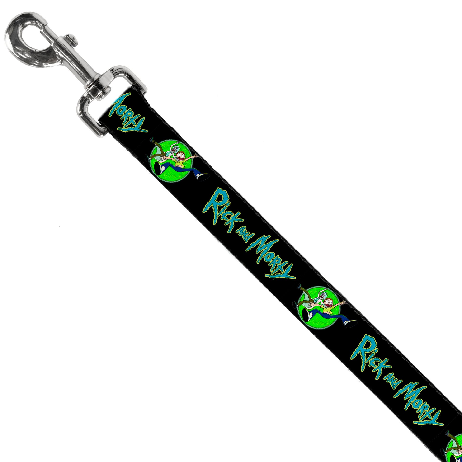 Dog Leash - RICK AND MORTY Title Logo and Portal Pose Black Dog Leashes Rick and Morty