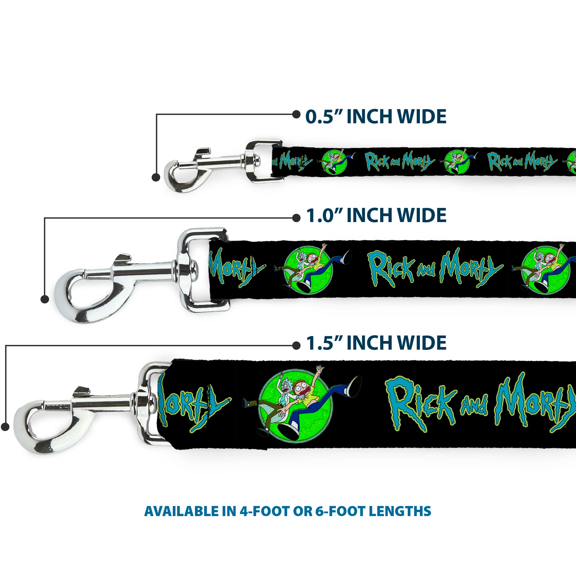 Dog Leash - RICK AND MORTY Title Logo and Portal Pose Black Dog Leashes Rick and Morty