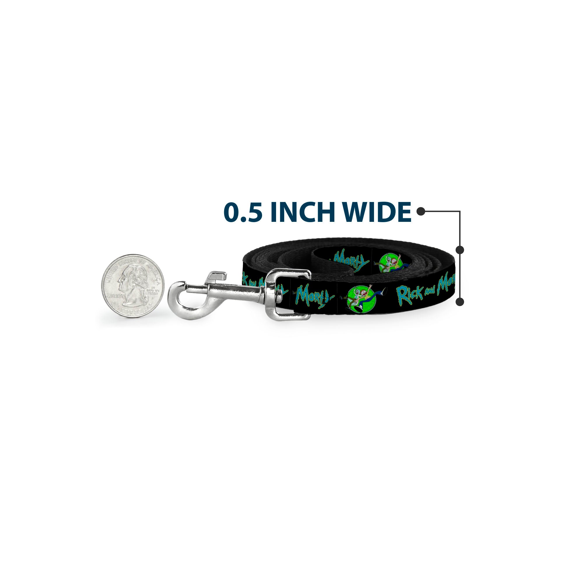 Dog Leash - RICK AND MORTY Title Logo and Portal Pose Black Dog Leashes Rick and Morty