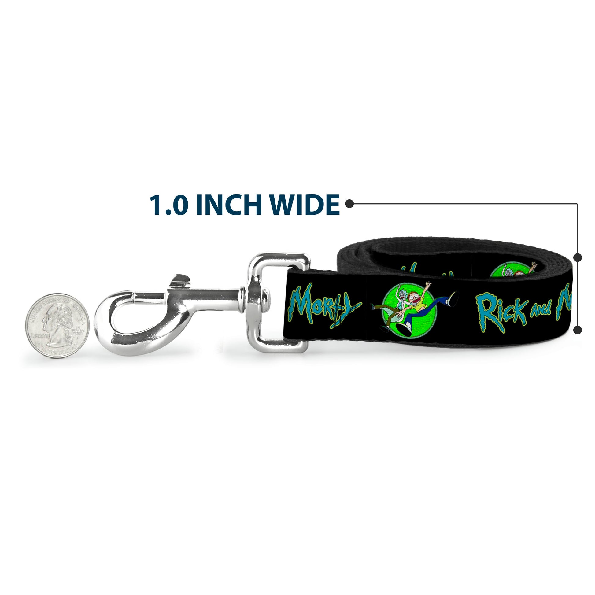 Dog Leash - RICK AND MORTY Title Logo and Portal Pose Black Dog Leashes Rick and Morty