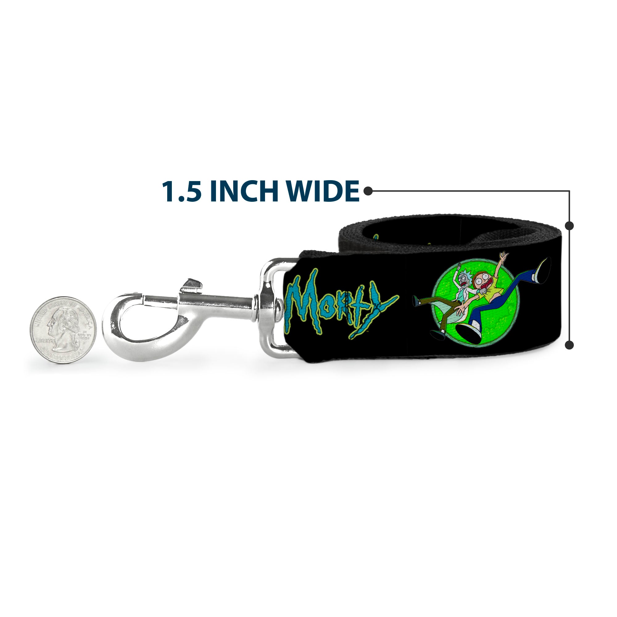 Dog Leash - RICK AND MORTY Title Logo and Portal Pose Black Dog Leashes Rick and Morty