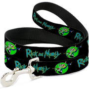 Dog Leash - RICK AND MORTY Title Logo and Portal Pose Black Dog Leashes Rick and Morty