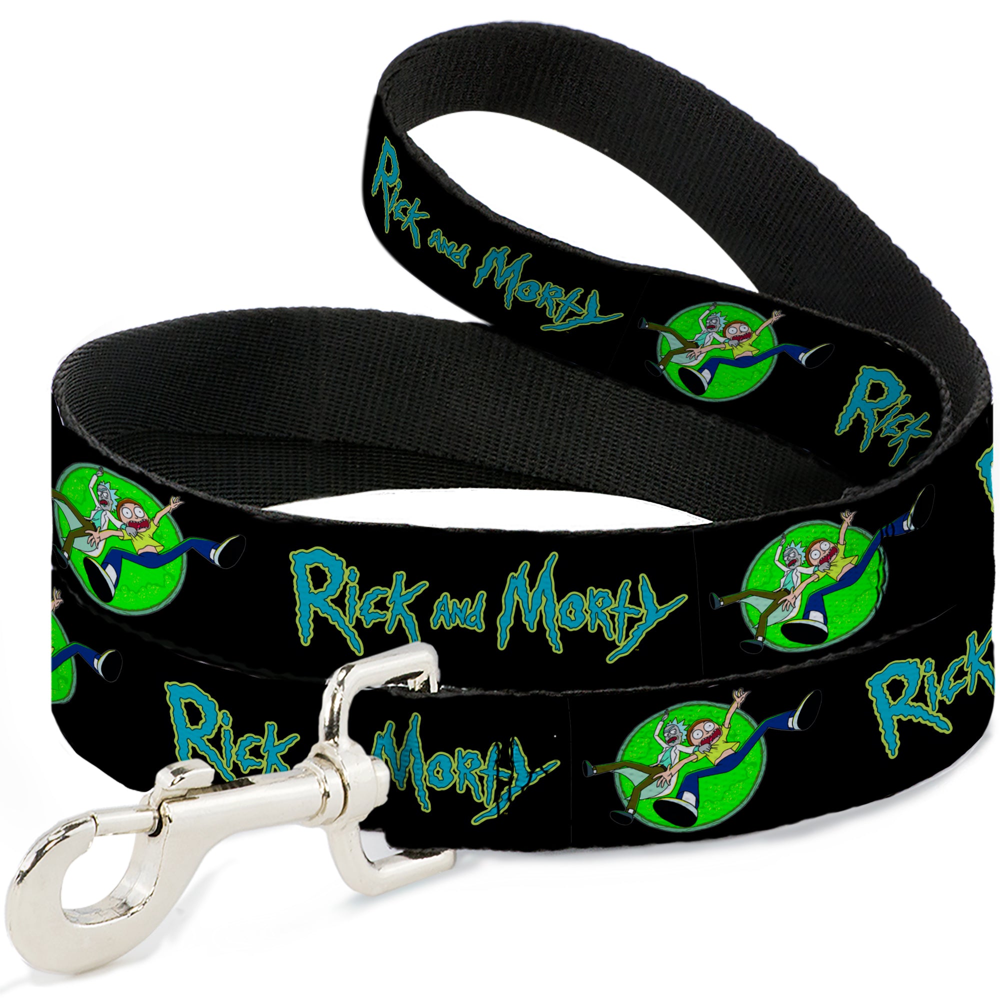 Dog Leash - RICK AND MORTY Title Logo and Portal Pose Black Dog Leashes Rick and Morty
