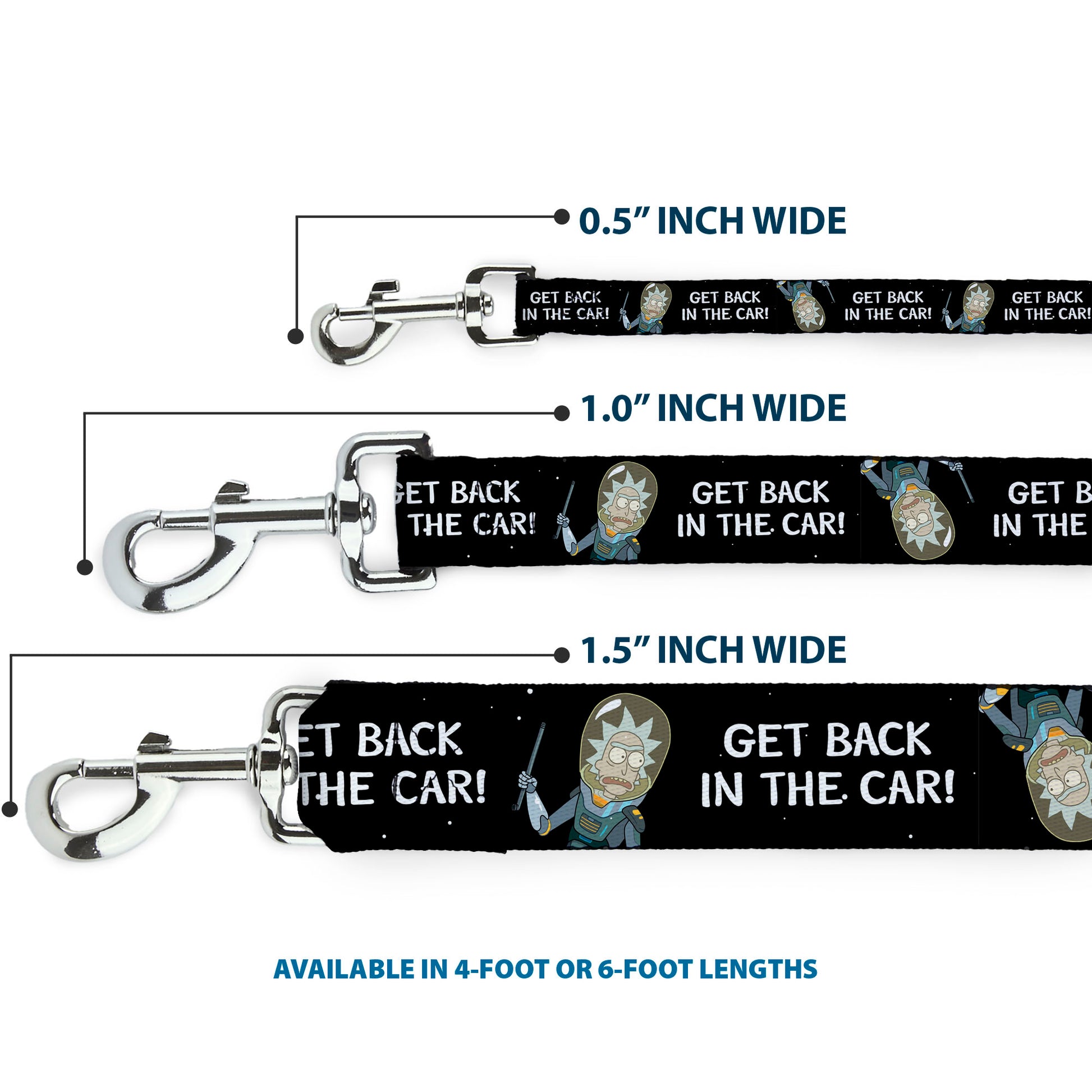 Dog Leash - Rick and Morty Rick GET BACK IN THE CAR Pose Black/White Dog Leashes Rick and Morty