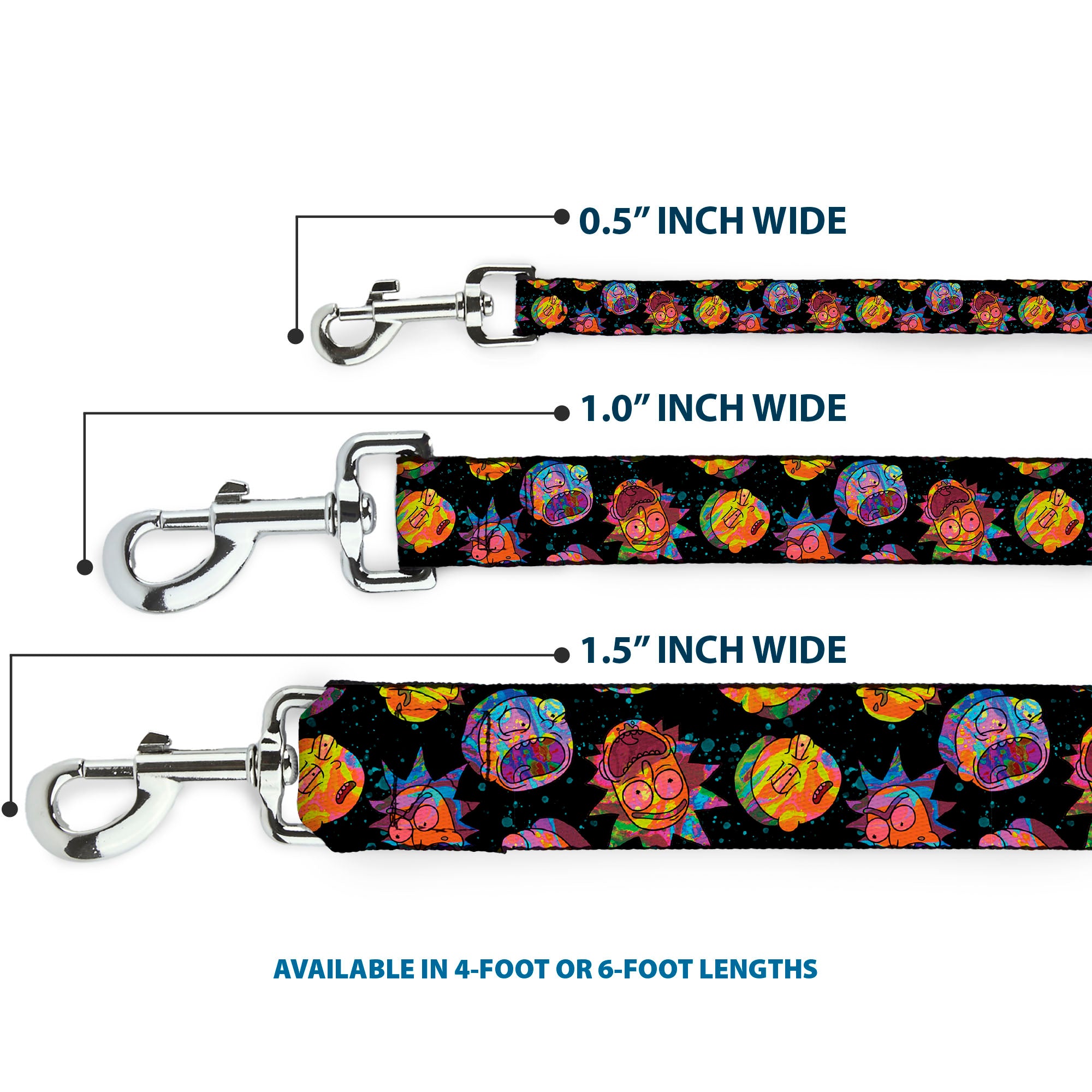 Dog Leash - Rick and Morty Vaporwave Expressions Scattered Black/Multi Color Dog Leashes Rick and Morty