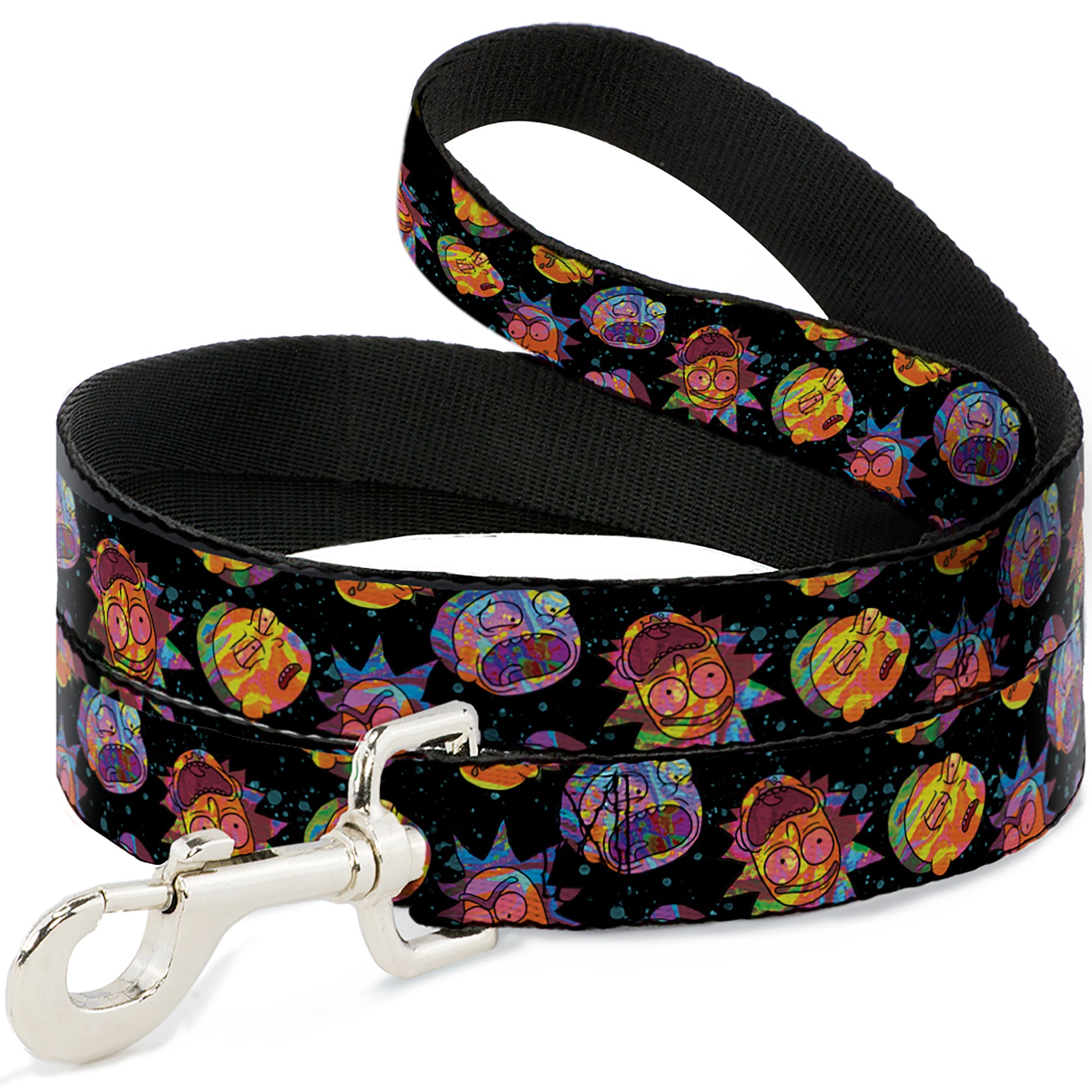 Dog Leash - Rick and Morty Vaporwave Expressions Scattered Black/Multi Color Dog Leashes Rick and Morty