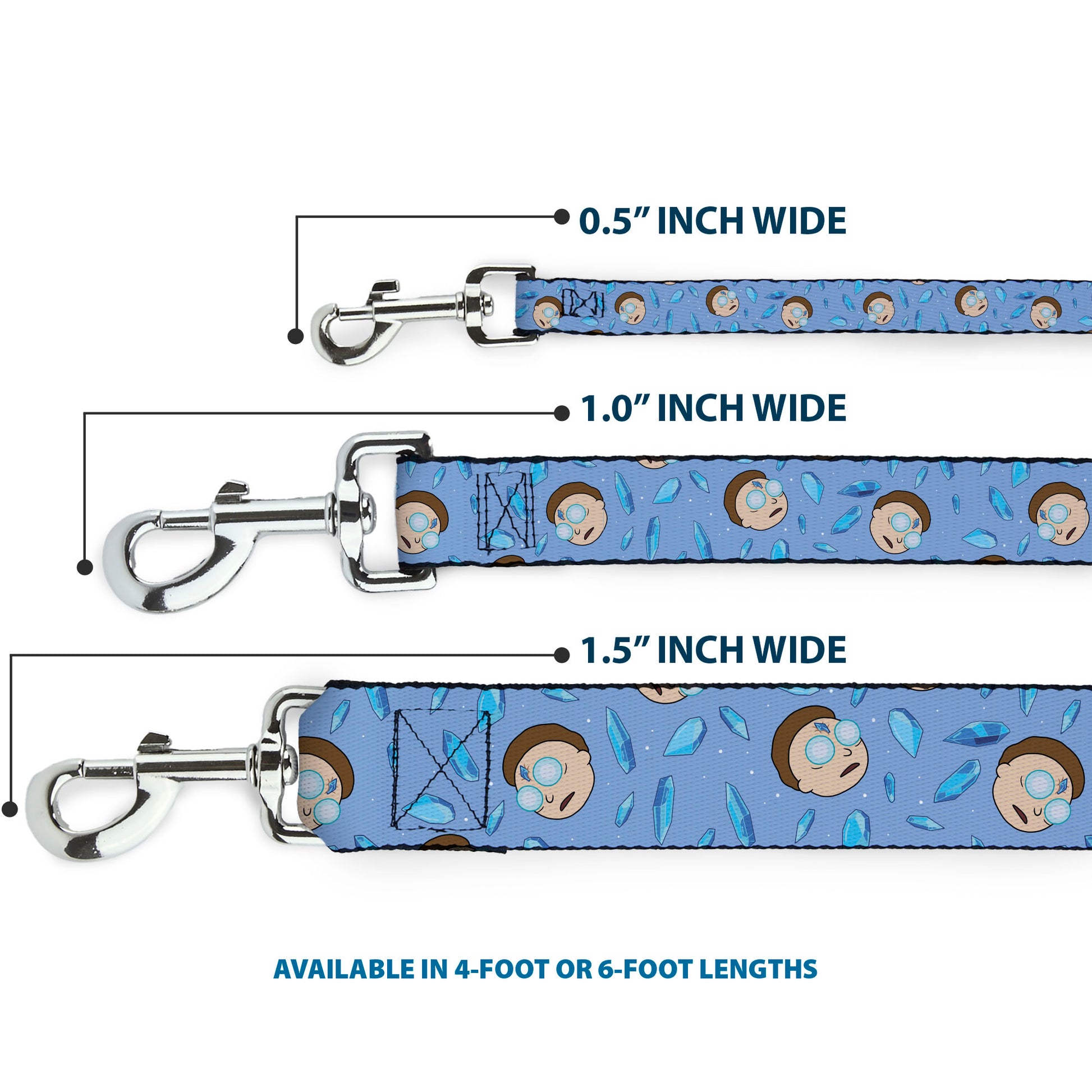 Dog Leash - Rick and Morty Crystal Morty Face and Crystals Scattered Blues Dog Leashes Rick and Morty