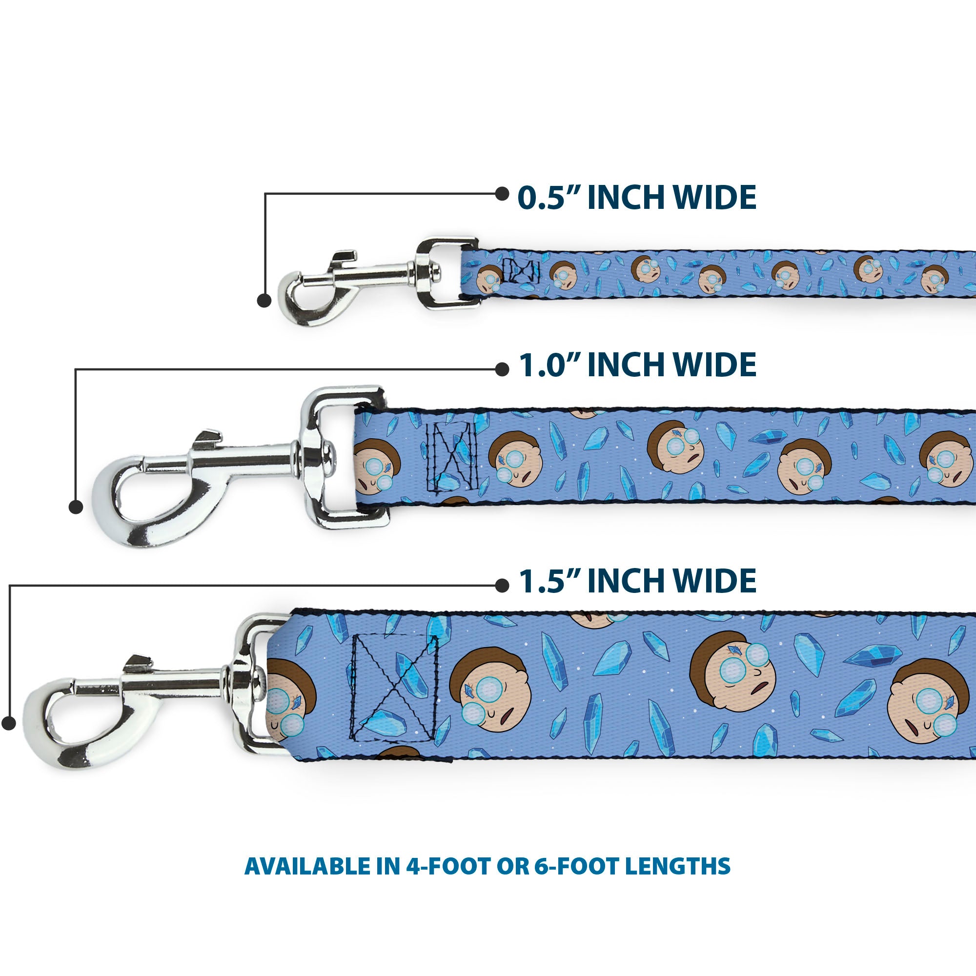 Dog Leash - Rick and Morty Crystal Morty Face and Crystals Scattered Blues Dog Leashes Rick and Morty