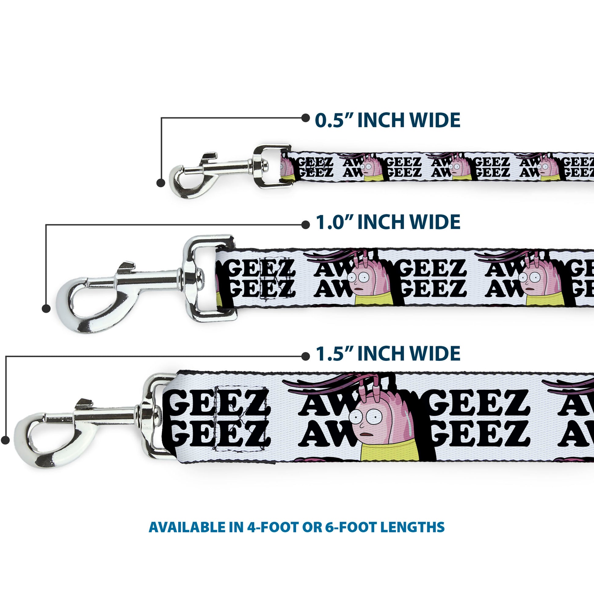Dog Leash - Rick and Morty Shrimp Morty AW GEEZ Pose White/Black Dog Leashes Rick and Morty
