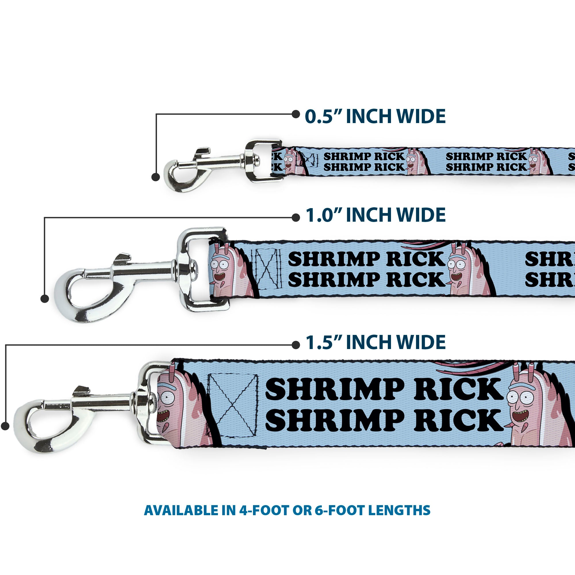 Dog Leash - Rick and Morty SHRIMP RICK Pose and Text Light Blue/Black Dog Leashes Rick and Morty