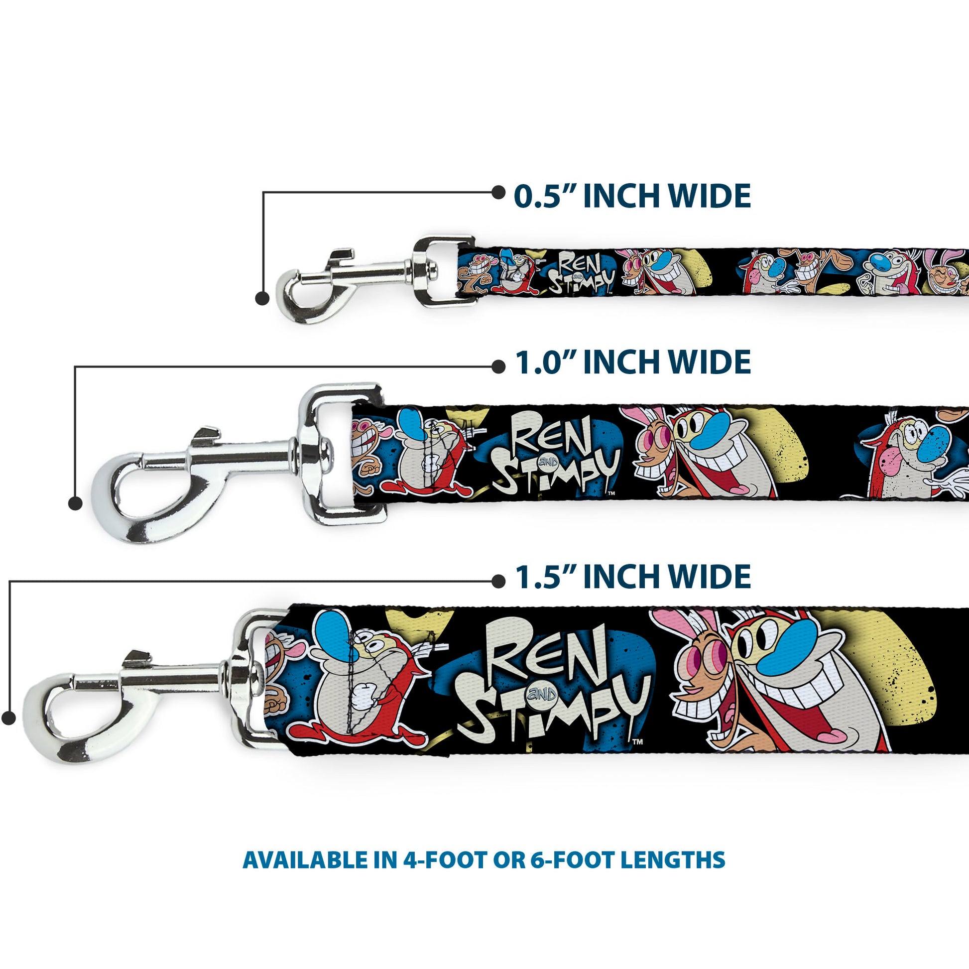 Dog Leash - REN & STIMPY Poses Black/Blue/Yellow Dog Leashes Ren and Stimpy
