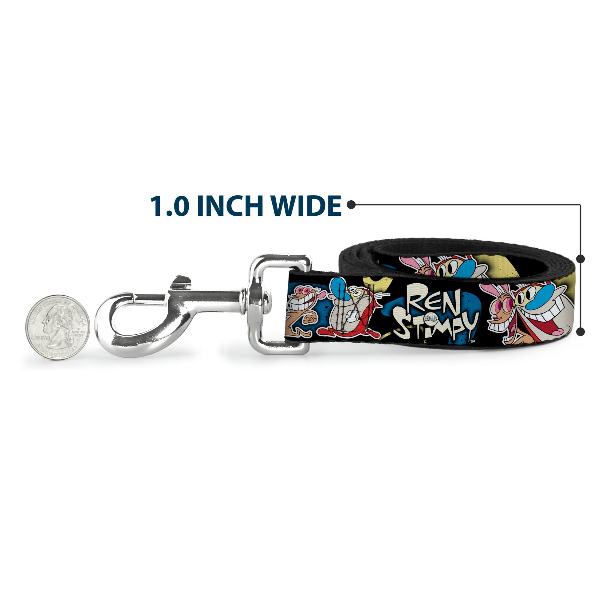 Dog Leash - REN & STIMPY Poses Black/Blue/Yellow Dog Leashes Ren and Stimpy