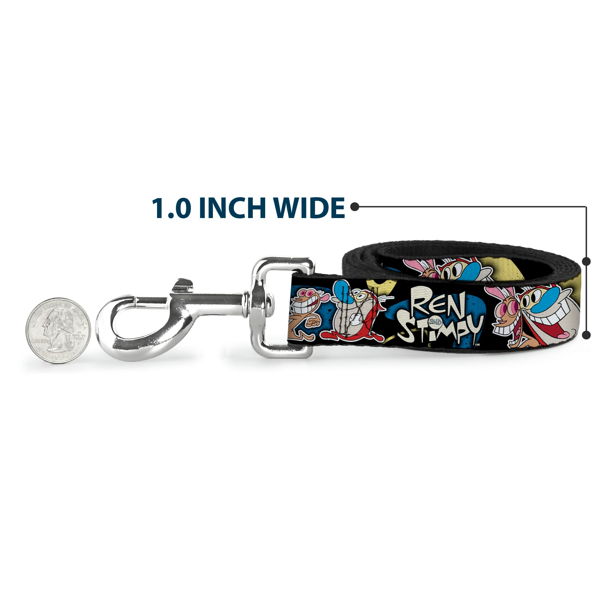 Dog Leash - REN & STIMPY Poses Black/Blue/Yellow Dog Leashes Ren and Stimpy