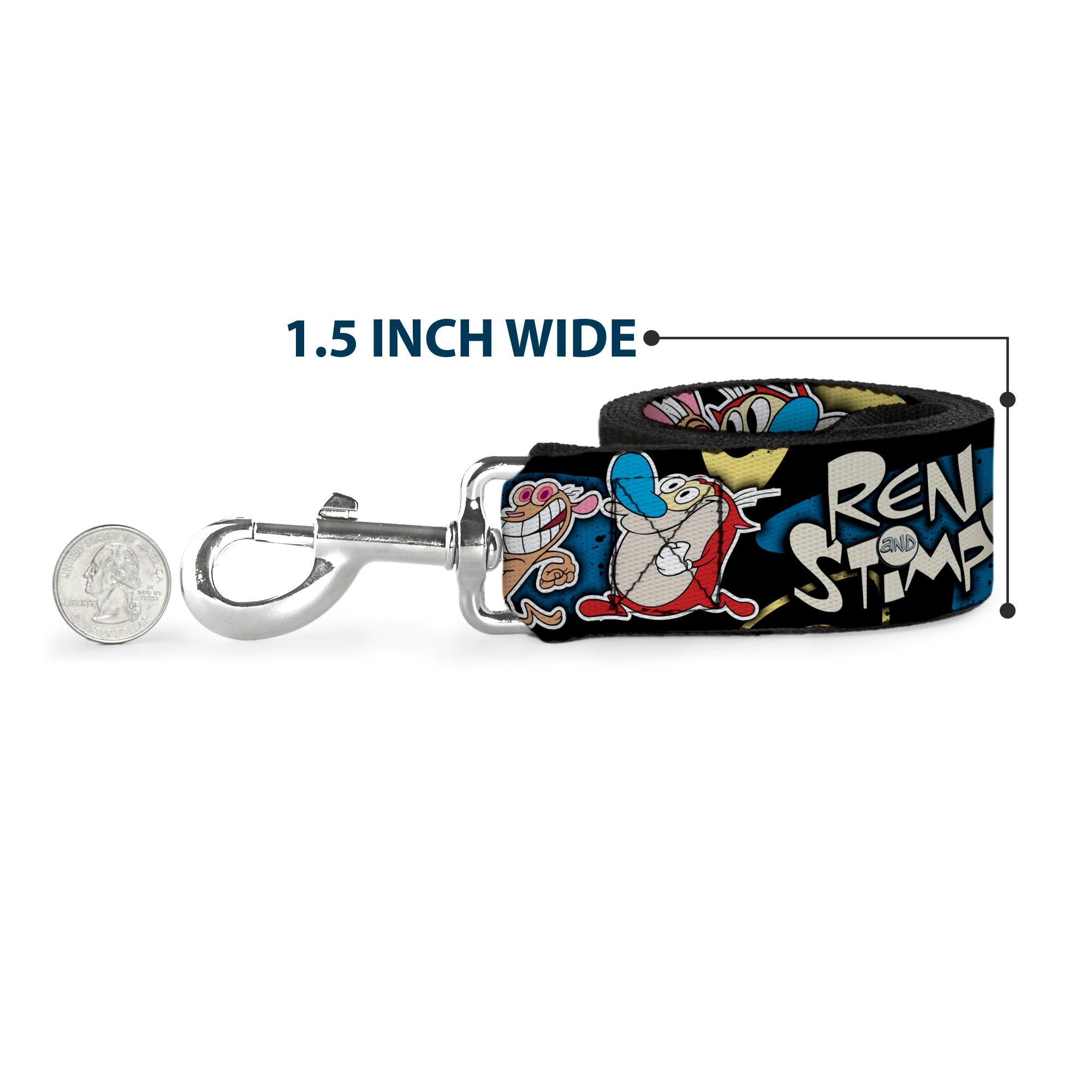 Dog Leash - REN & STIMPY Poses Black/Blue/Yellow Dog Leashes Ren and Stimpy