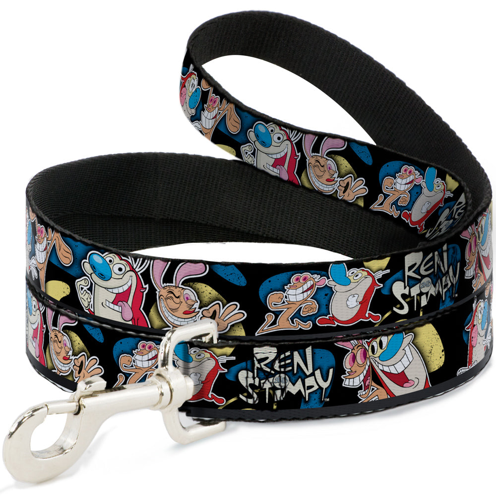 Dog Leash - REN & STIMPY Poses Black/Blue/Yellow Dog Leashes Ren and Stimpy