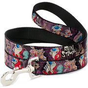 Dog Leash - REN & STIMPY Poses Text Purples Dog Leashes Ren and Stimpy
