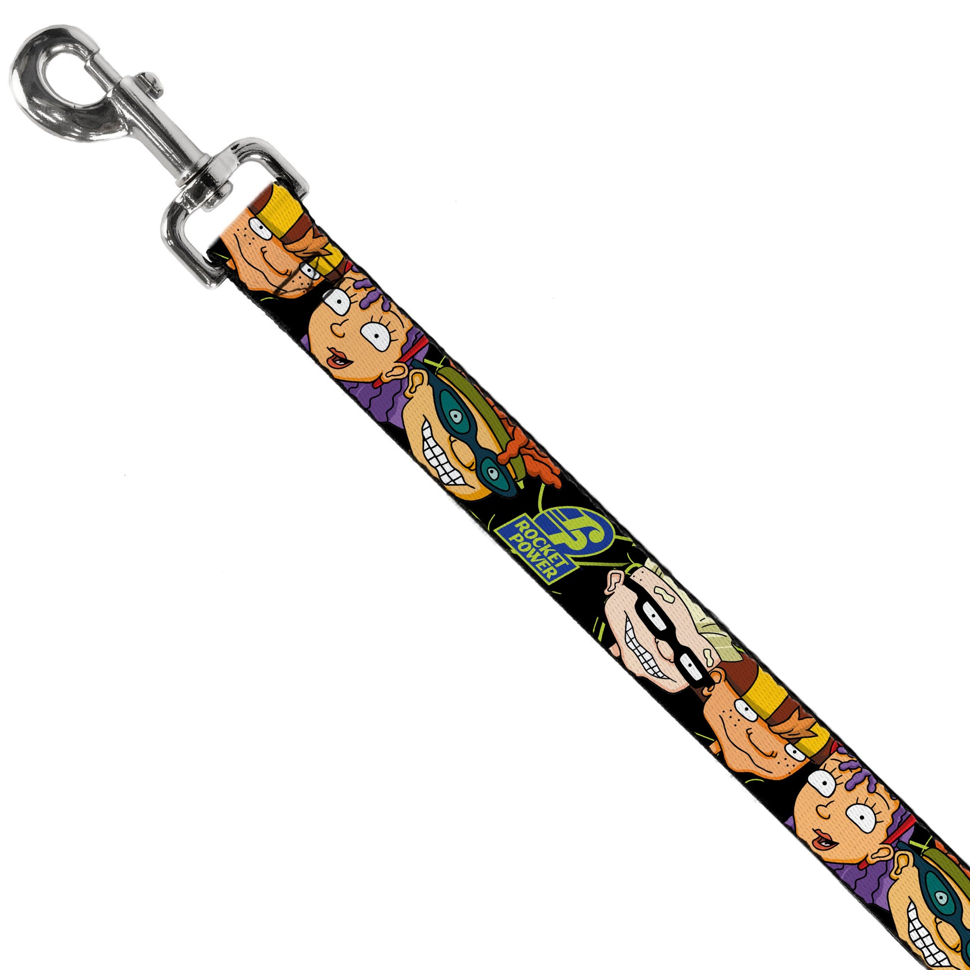 Dog Leash - ROCKET POWER RP Logo/4-Character Faces CLOSE-UP Black/Green/Blue Dog Leashes Rocket Power