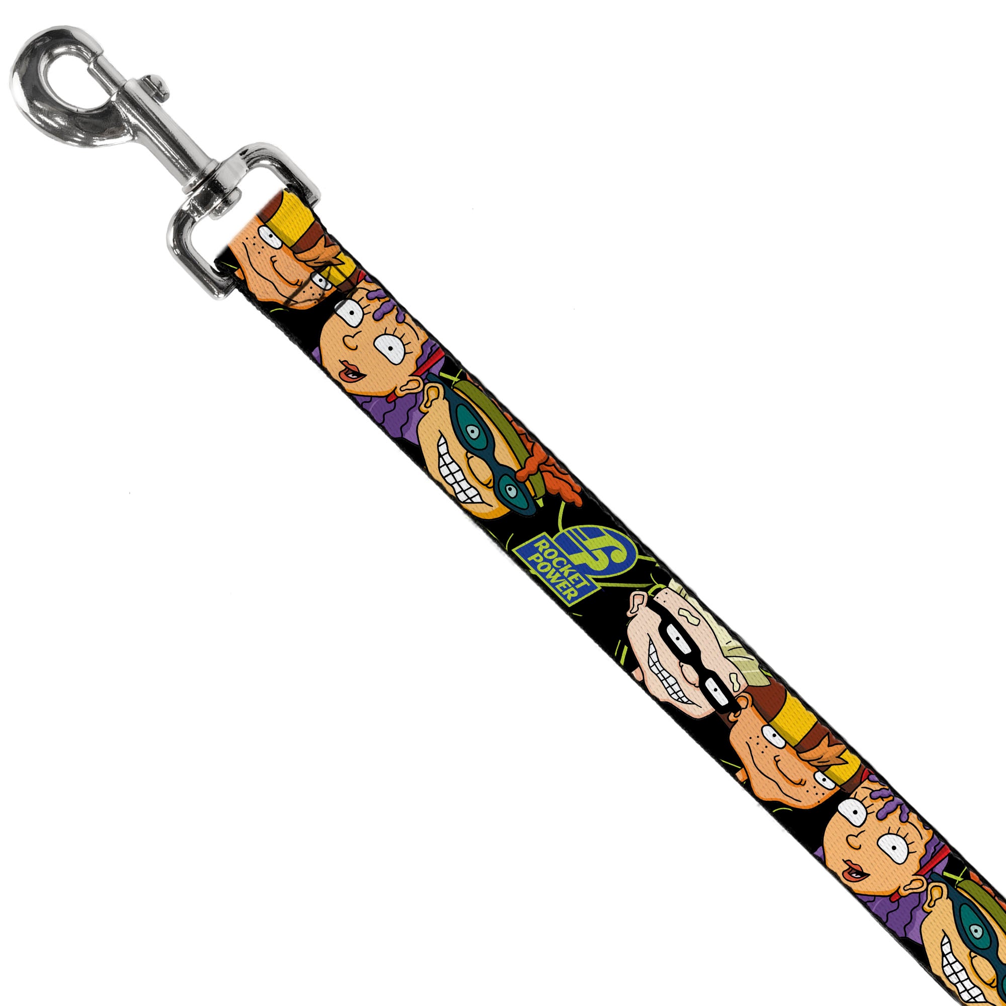 Dog Leash - ROCKET POWER RP Logo/4-Character Faces CLOSE-UP Black/Green/Blue Dog Leashes Rocket Power