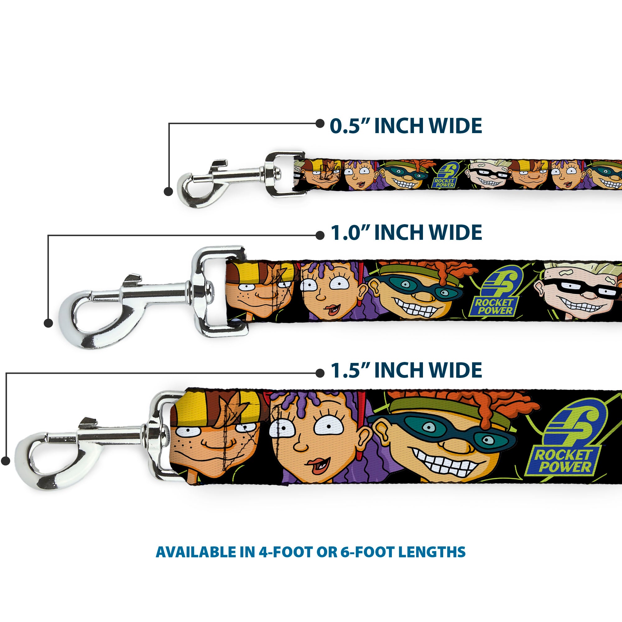 Dog Leash - ROCKET POWER RP Logo/4-Character Faces CLOSE-UP Black/Green/Blue Dog Leashes Rocket Power