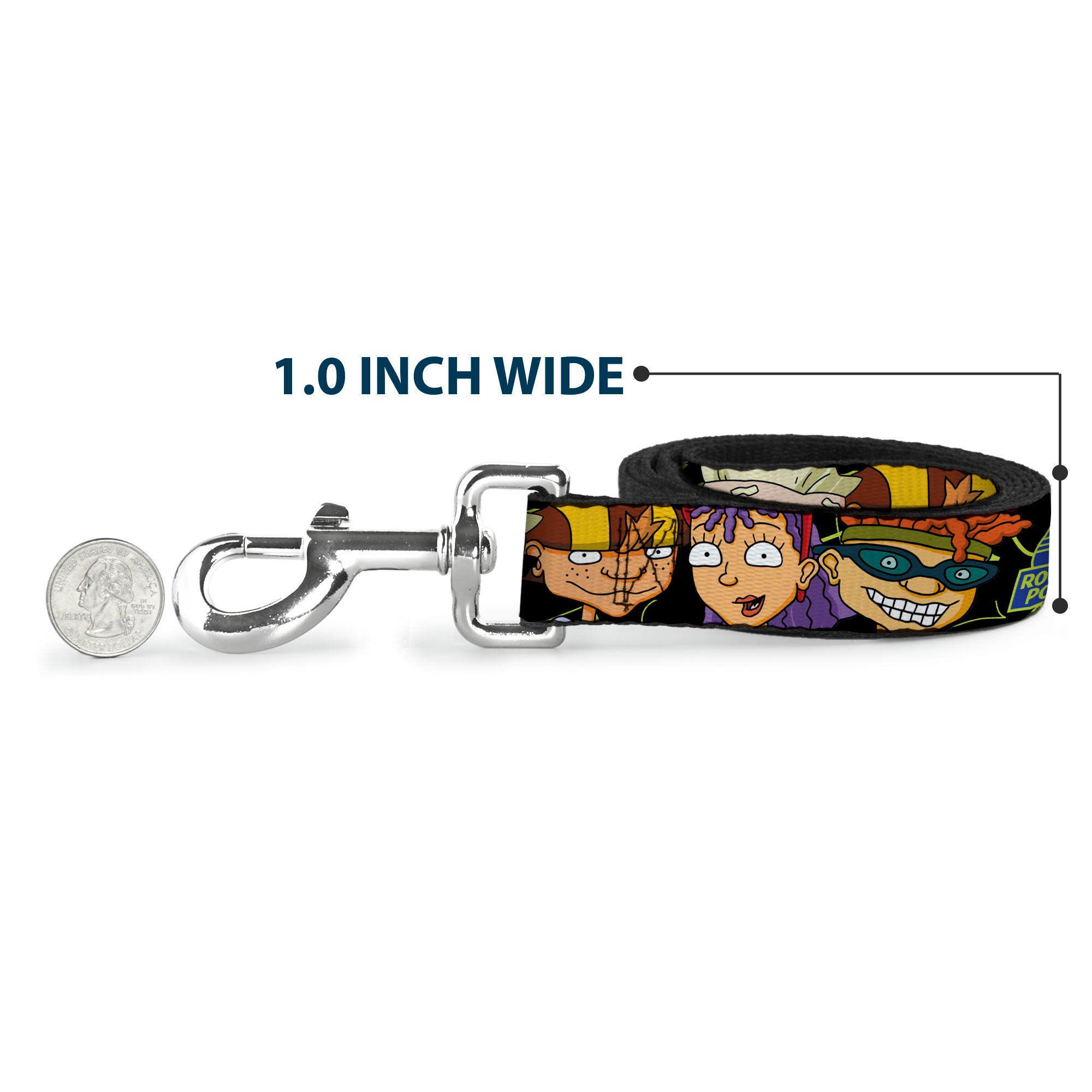 Dog Leash - ROCKET POWER RP Logo/4-Character Faces CLOSE-UP Black/Green/Blue Dog Leashes Rocket Power