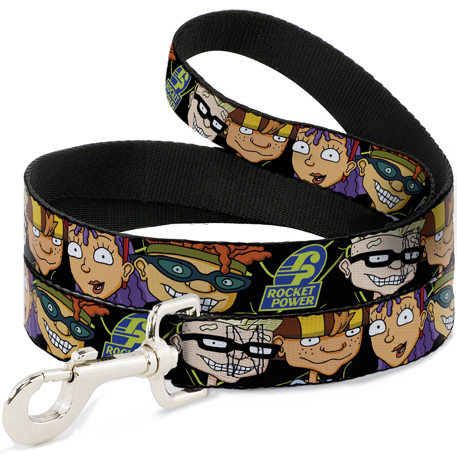 Dog Leash - ROCKET POWER RP Logo/4-Character Faces CLOSE-UP Black/Green/Blue Dog Leashes Rocket Power