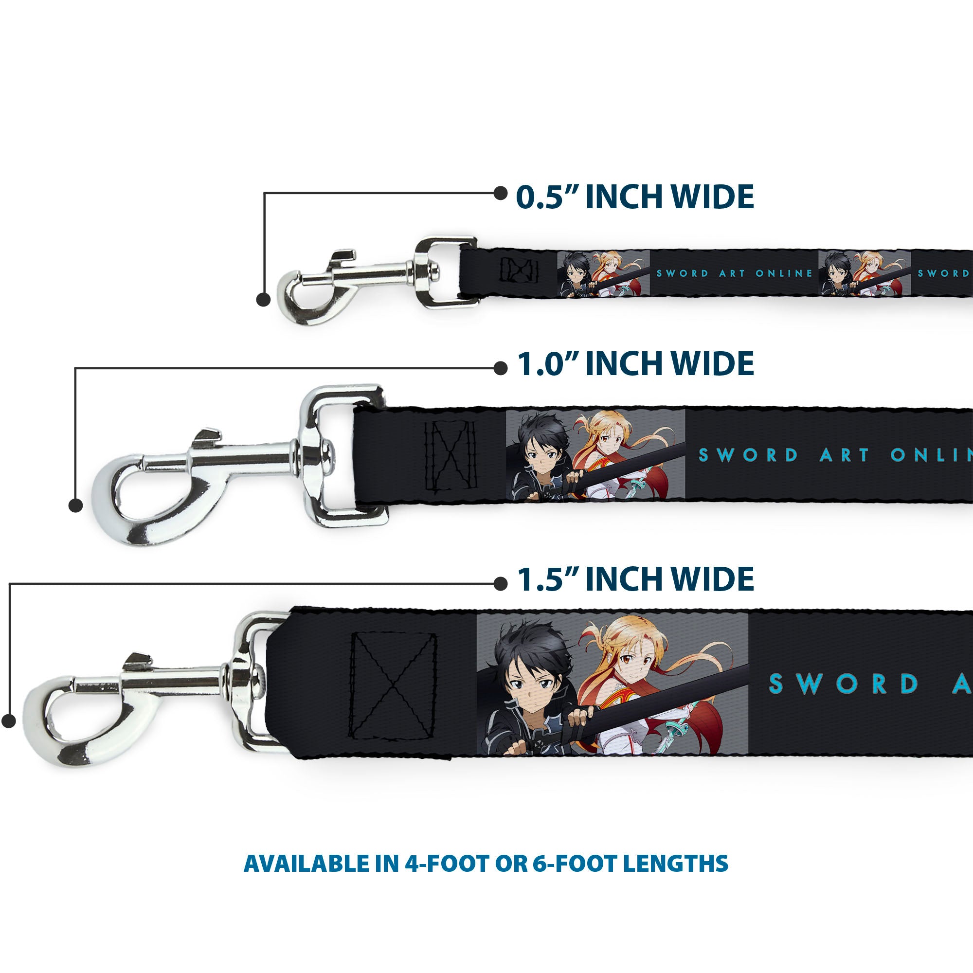 Dog Leash - SWORD ART ONLINE Kirito and Asuna Swords Pose and Title Logo Black Dog Leashes Sword Art Online