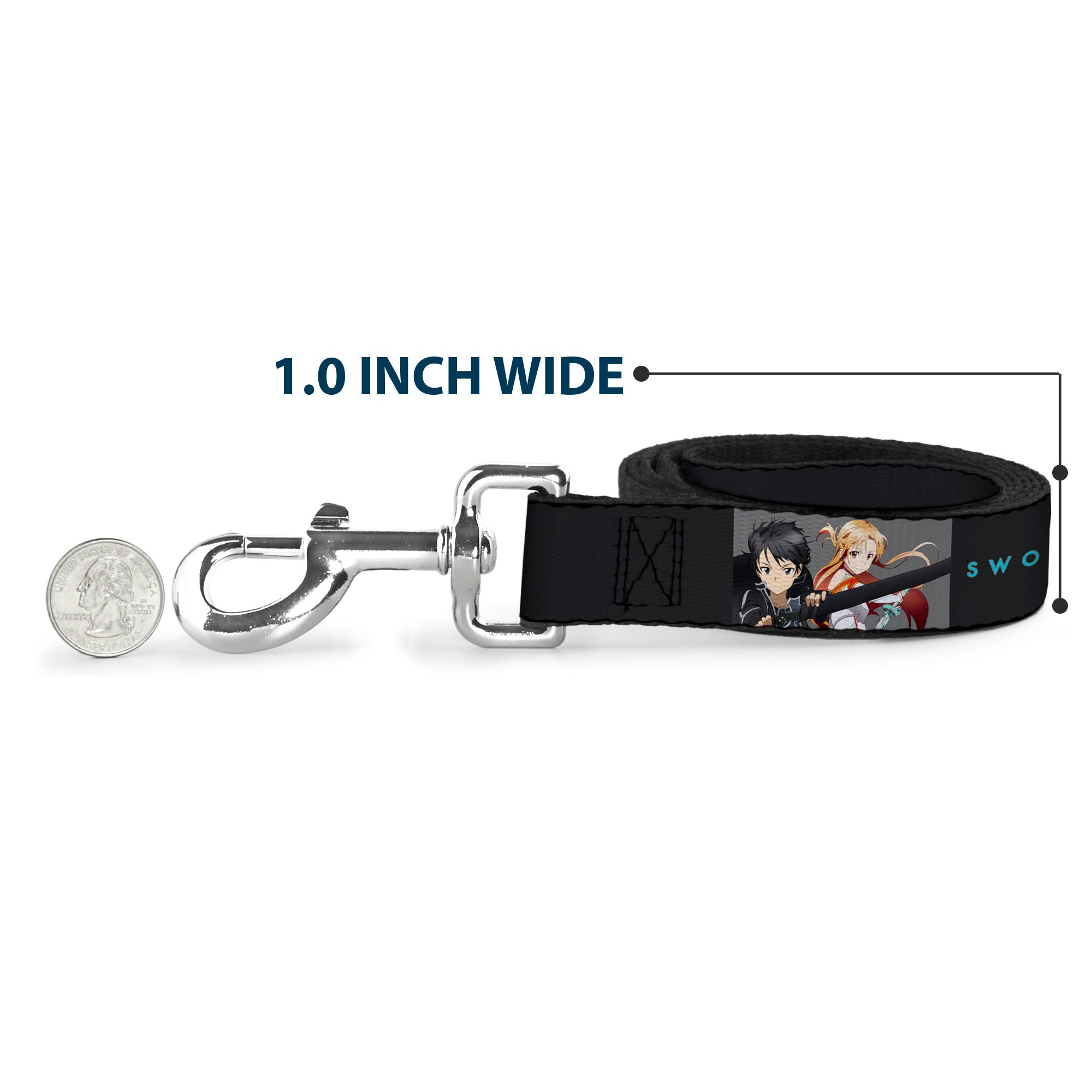 Dog Leash - SWORD ART ONLINE Kirito and Asuna Swords Pose and Title Logo Black Dog Leashes Sword Art Online
