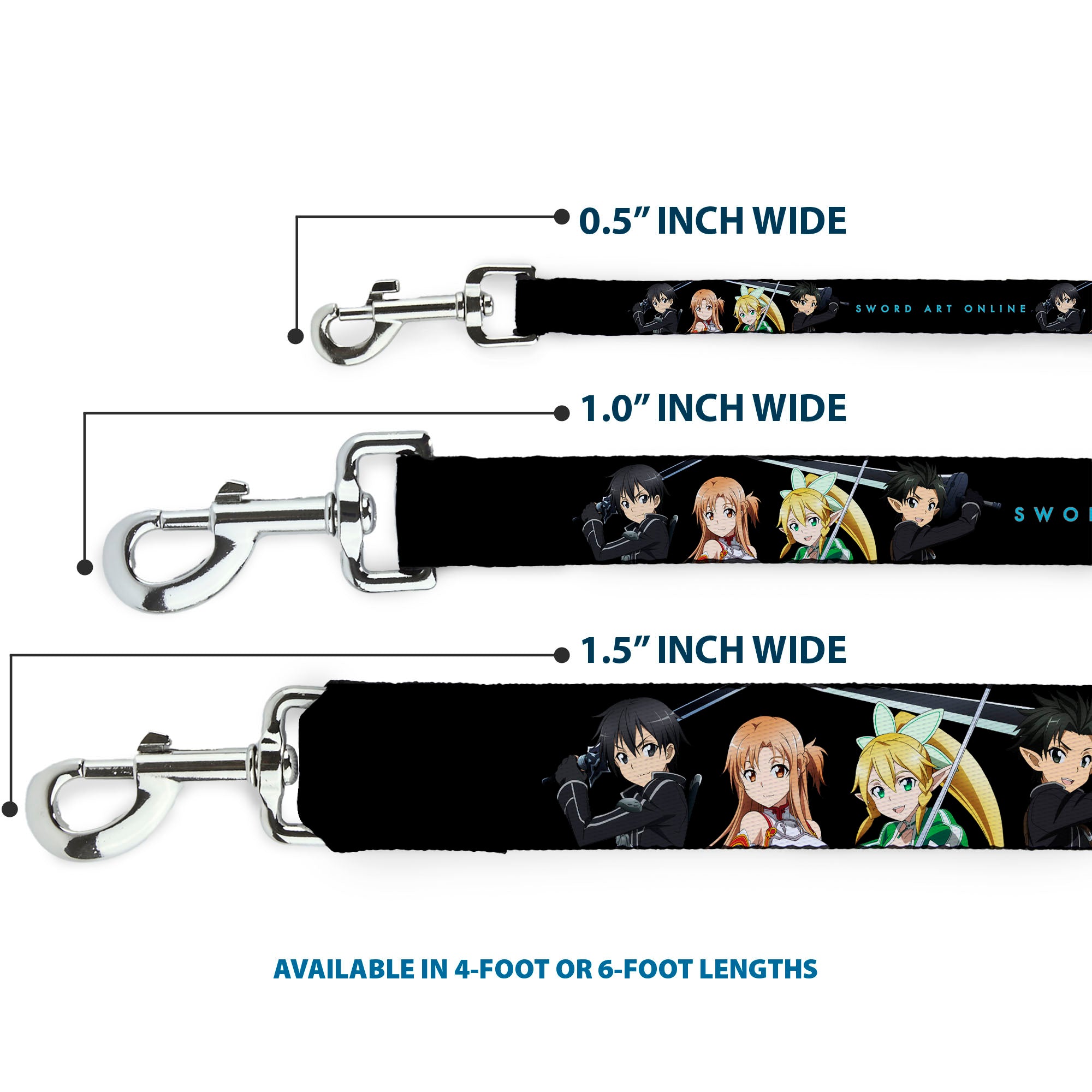 Dog Leash - SWORD ART ONLINE Four Character Swords Group Pose and Title Logo Black Dog Leashes Sword Art Online