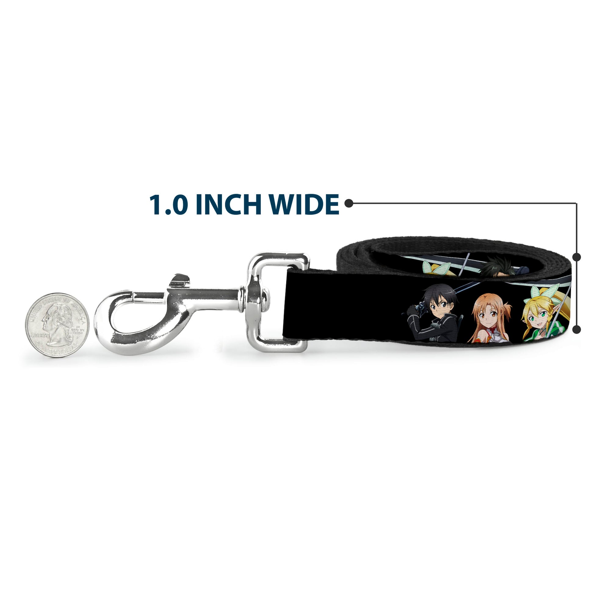 Dog Leash - SWORD ART ONLINE Four Character Swords Group Pose and Title Logo Black Dog Leashes Sword Art Online