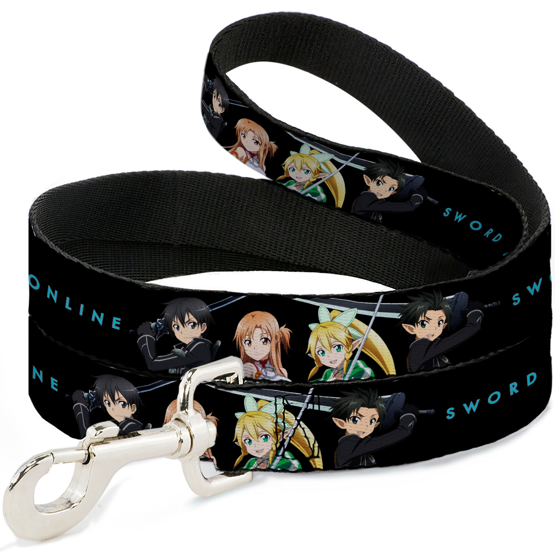 Dog Leash - SWORD ART ONLINE Four Character Swords Group Pose and Title Logo Black Dog Leashes Sword Art Online