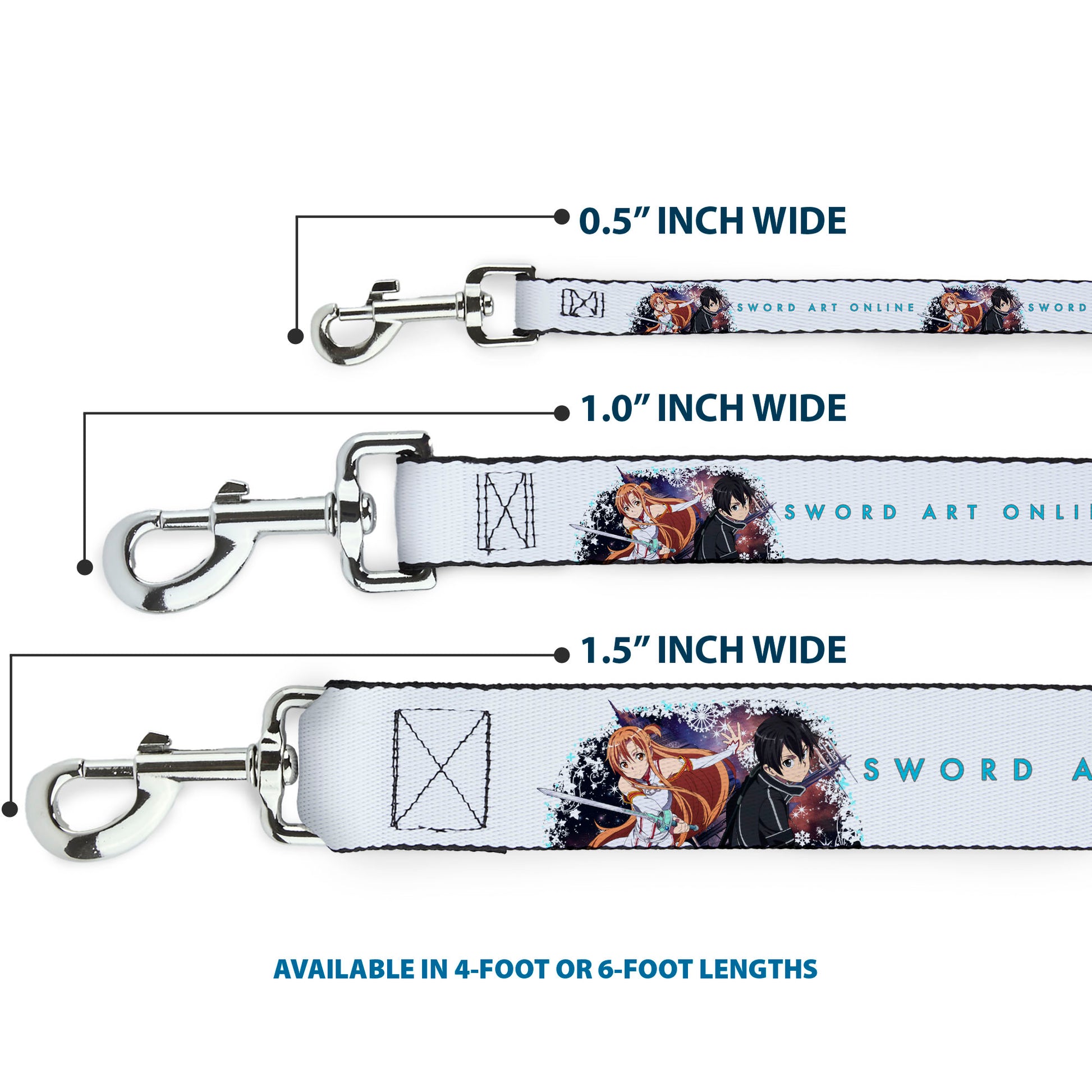 Dog Leash - SWORD ART ONLINE Asuna and Kirito Action Pose and Title Logo White Dog Leashes Sword Art Online