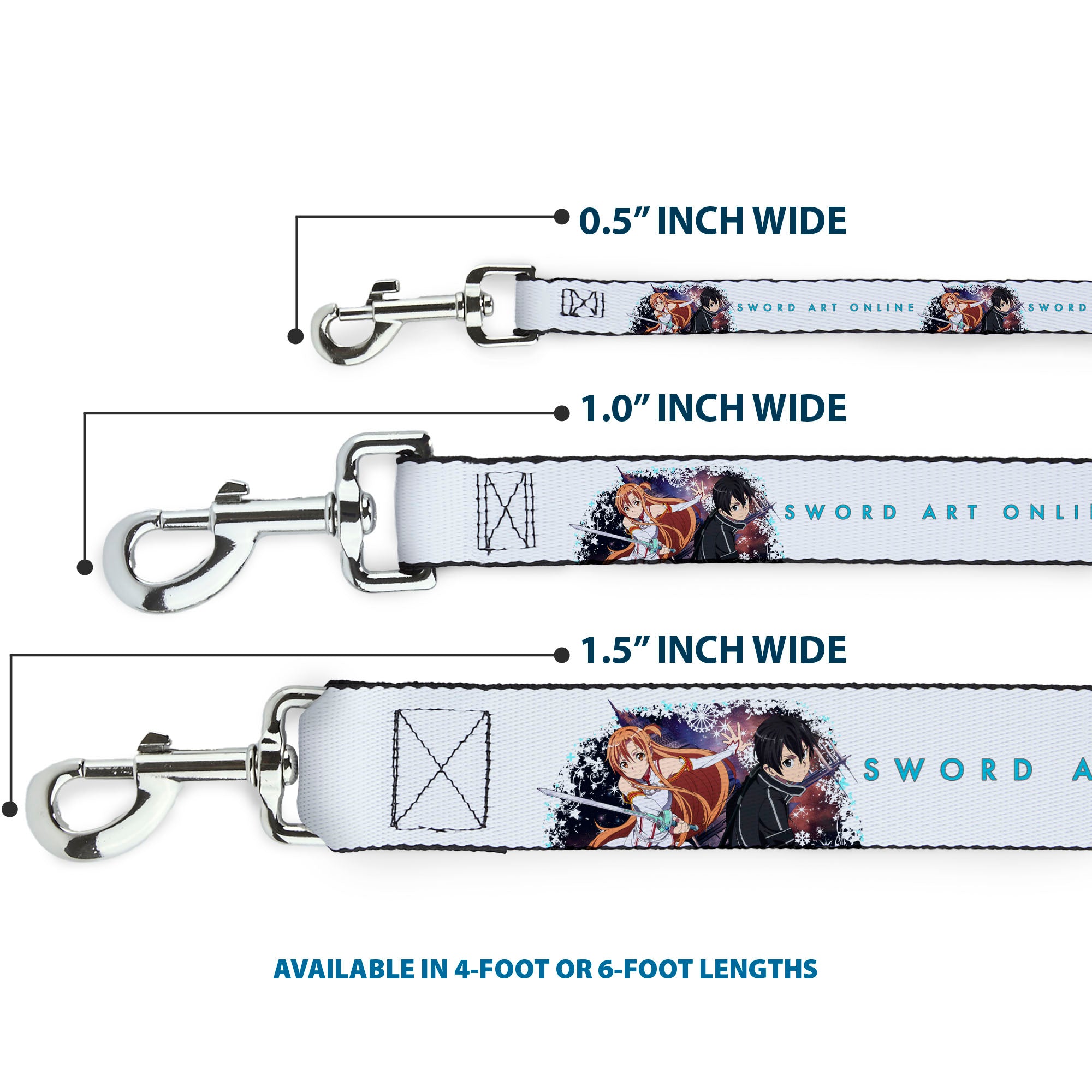 Dog Leash - SWORD ART ONLINE Asuna and Kirito Action Pose and Title Logo White Dog Leashes Sword Art Online