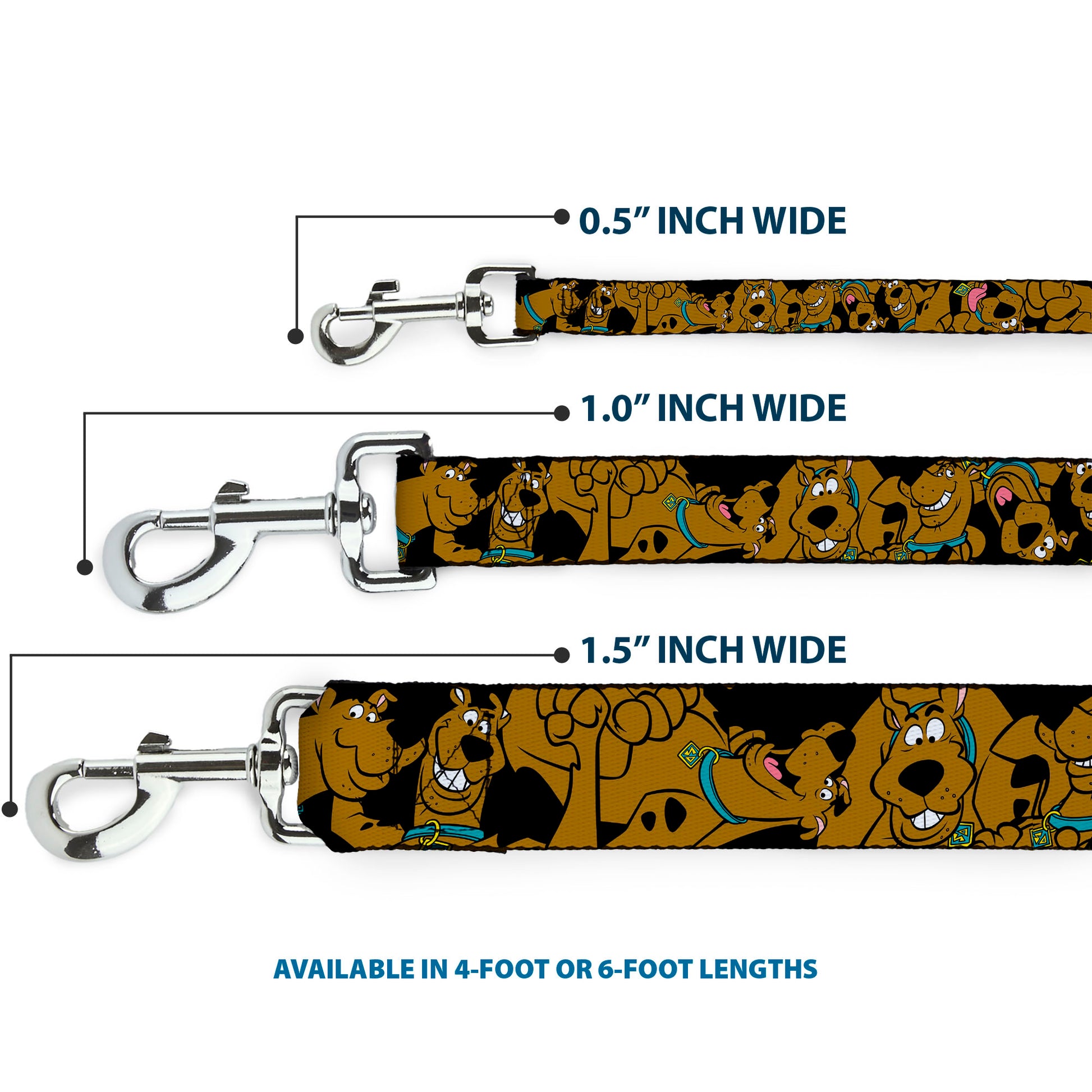 Dog Leash - Scooby Doo Stacked CLOSE-UP Black Dog Leashes Scooby Doo